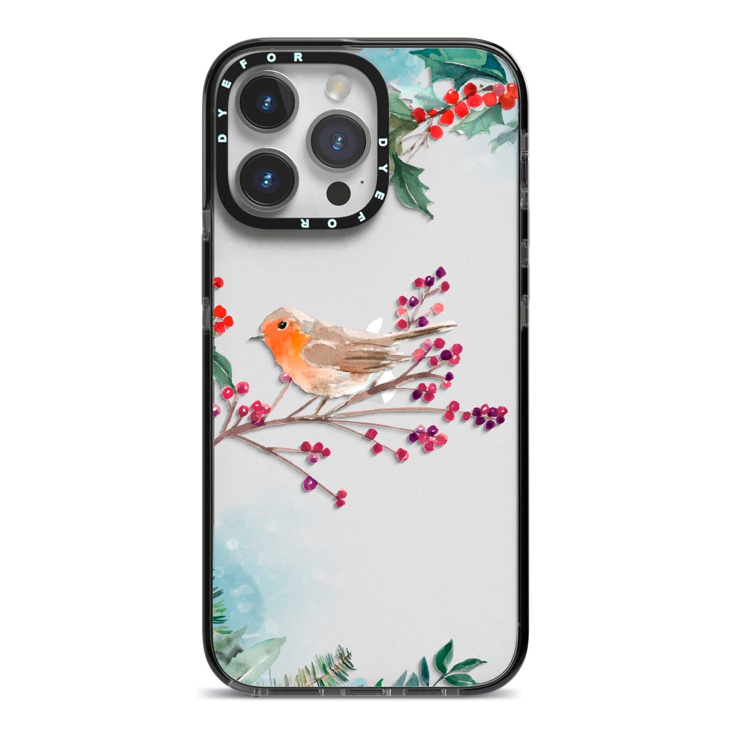 Christmas Robin Floral iPhone 14 Pro Max Black Impact Case on Silver phone