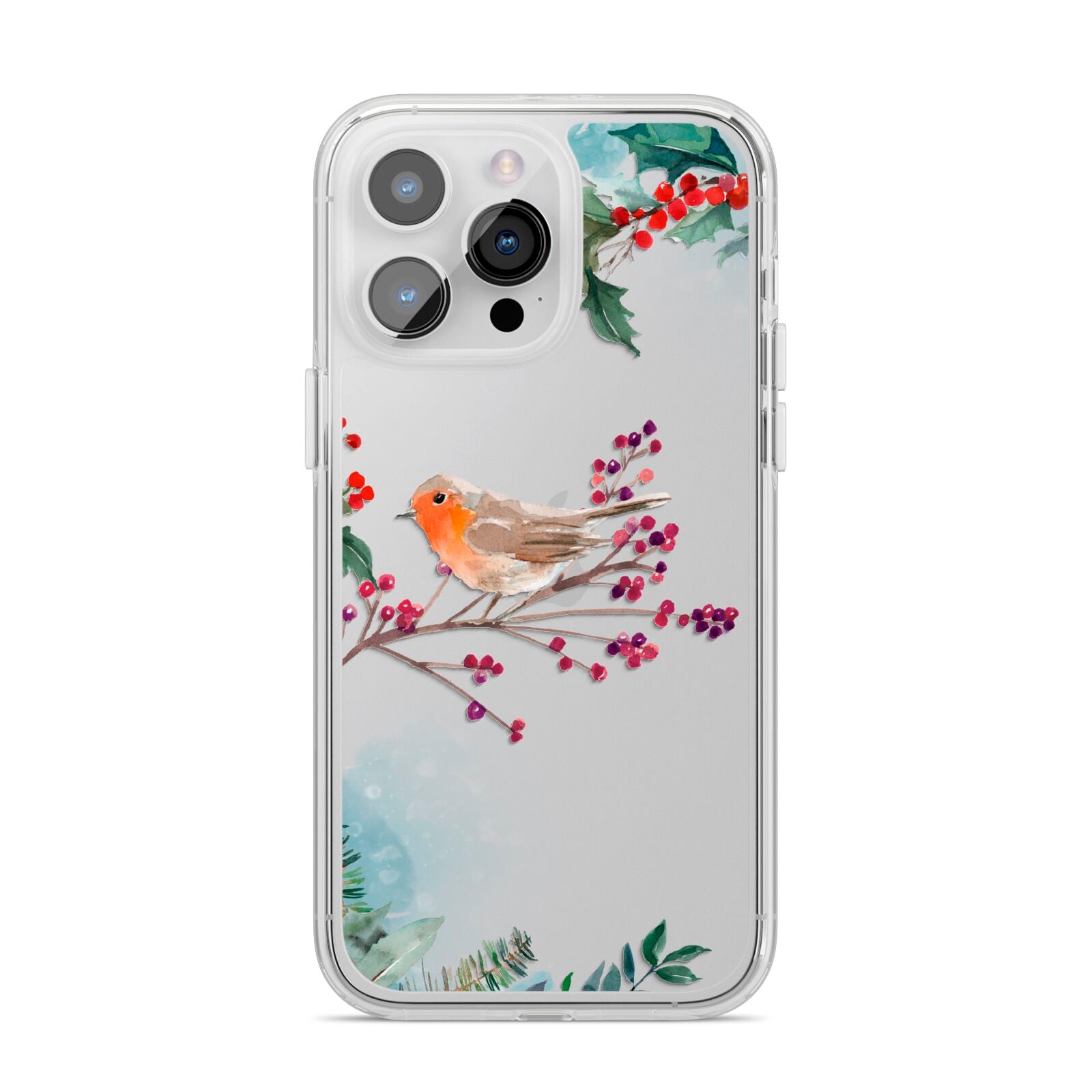 Christmas Robin Floral iPhone 14 Pro Max Clear Tough Case Silver