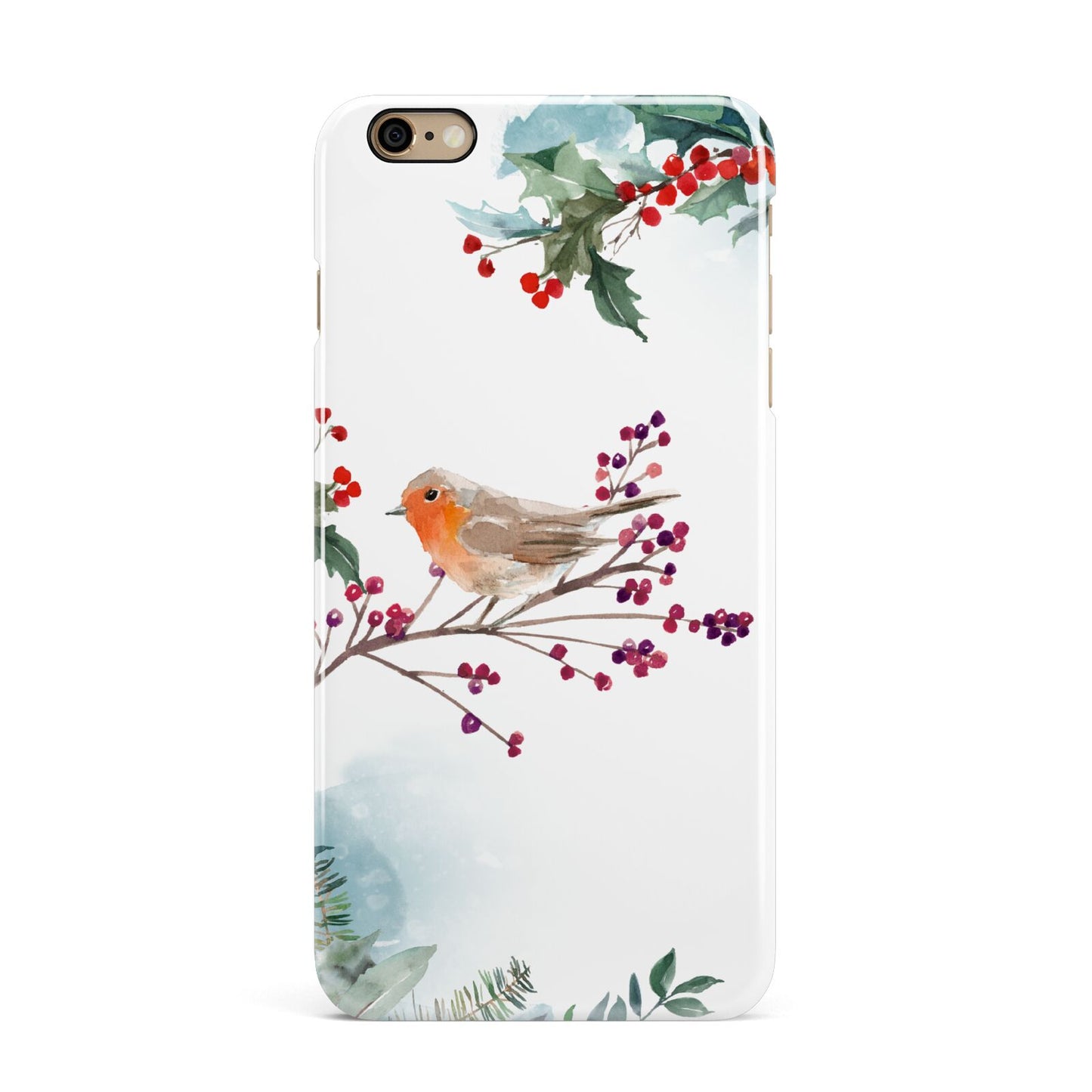 Christmas Robin Floral iPhone 6 Plus 3D Snap Case on Gold Phone