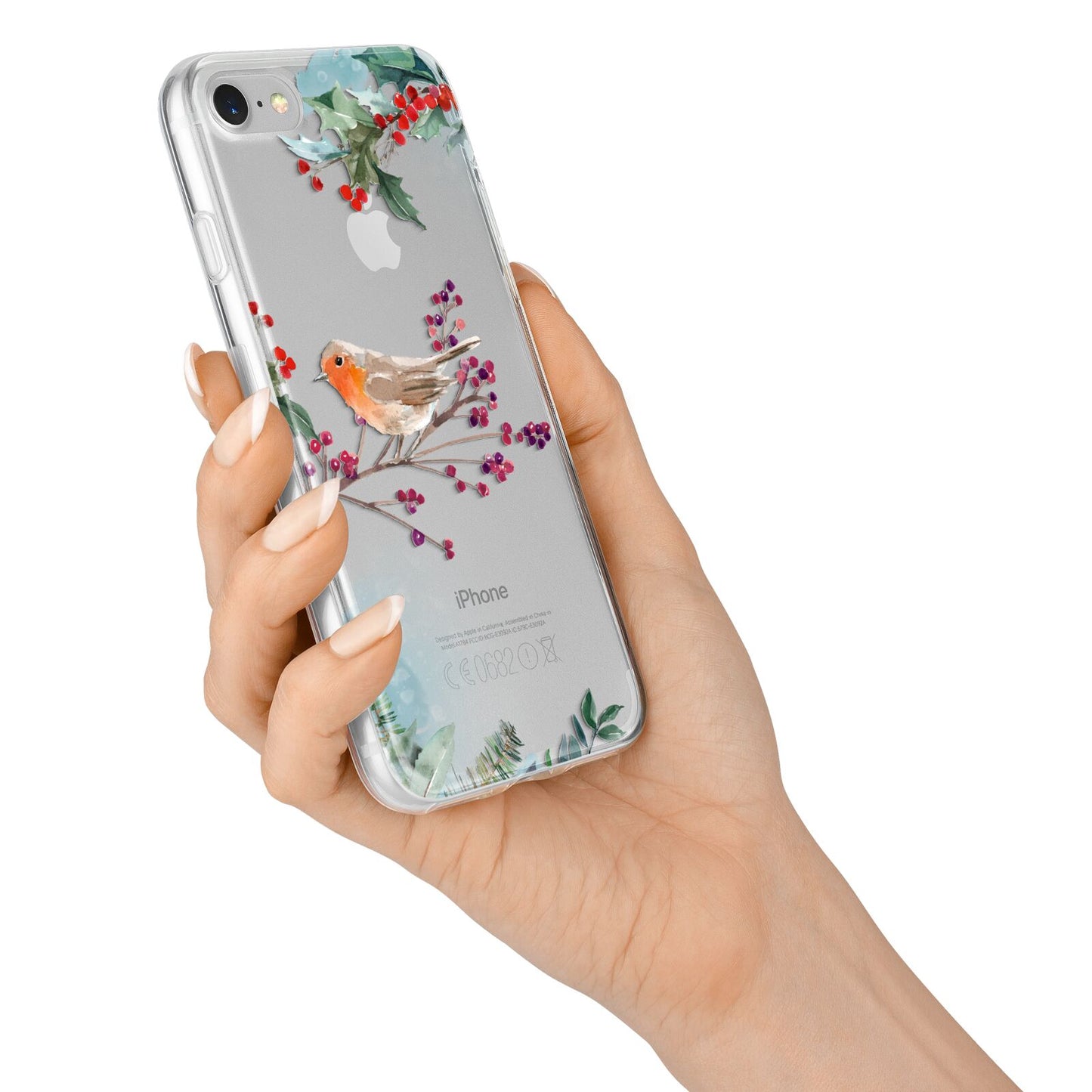 Christmas Robin Floral iPhone 7 Bumper Case on Silver iPhone Alternative Image