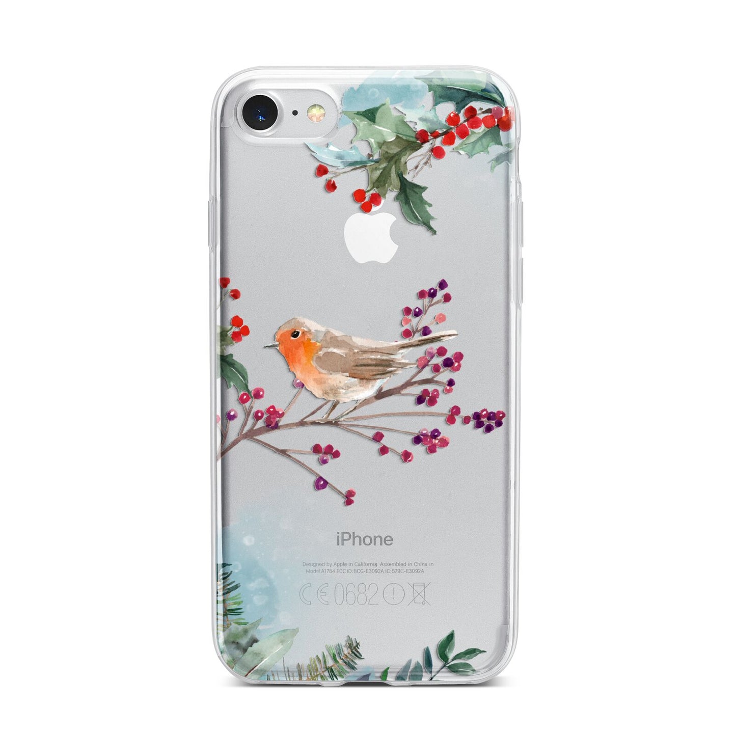 Christmas Robin Floral iPhone 7 Bumper Case on Silver iPhone