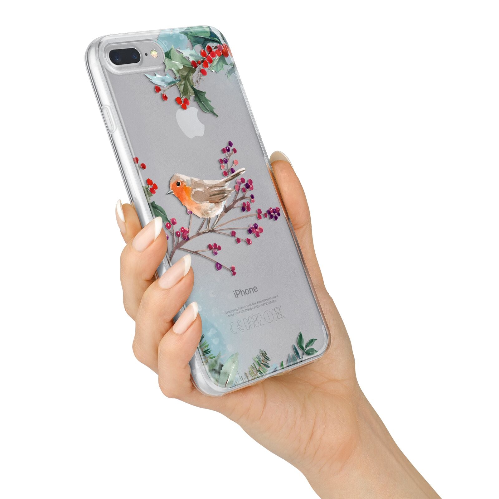 Christmas Robin Floral iPhone 7 Plus Bumper Case on Silver iPhone Alternative Image