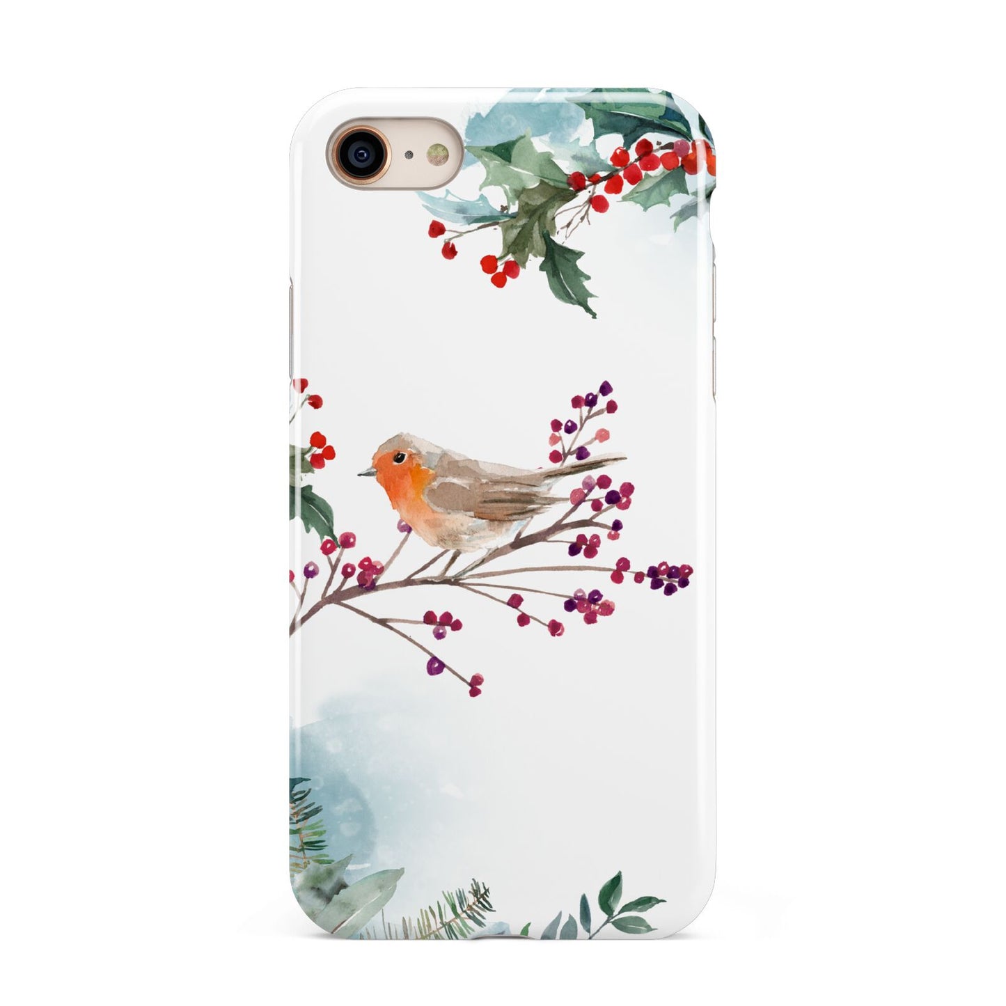 Christmas Robin Floral iPhone 8 3D Tough Case on Gold Phone