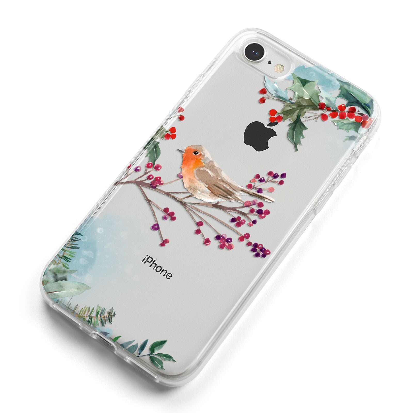 Christmas Robin Floral iPhone 8 Bumper Case on Silver iPhone Alternative Image