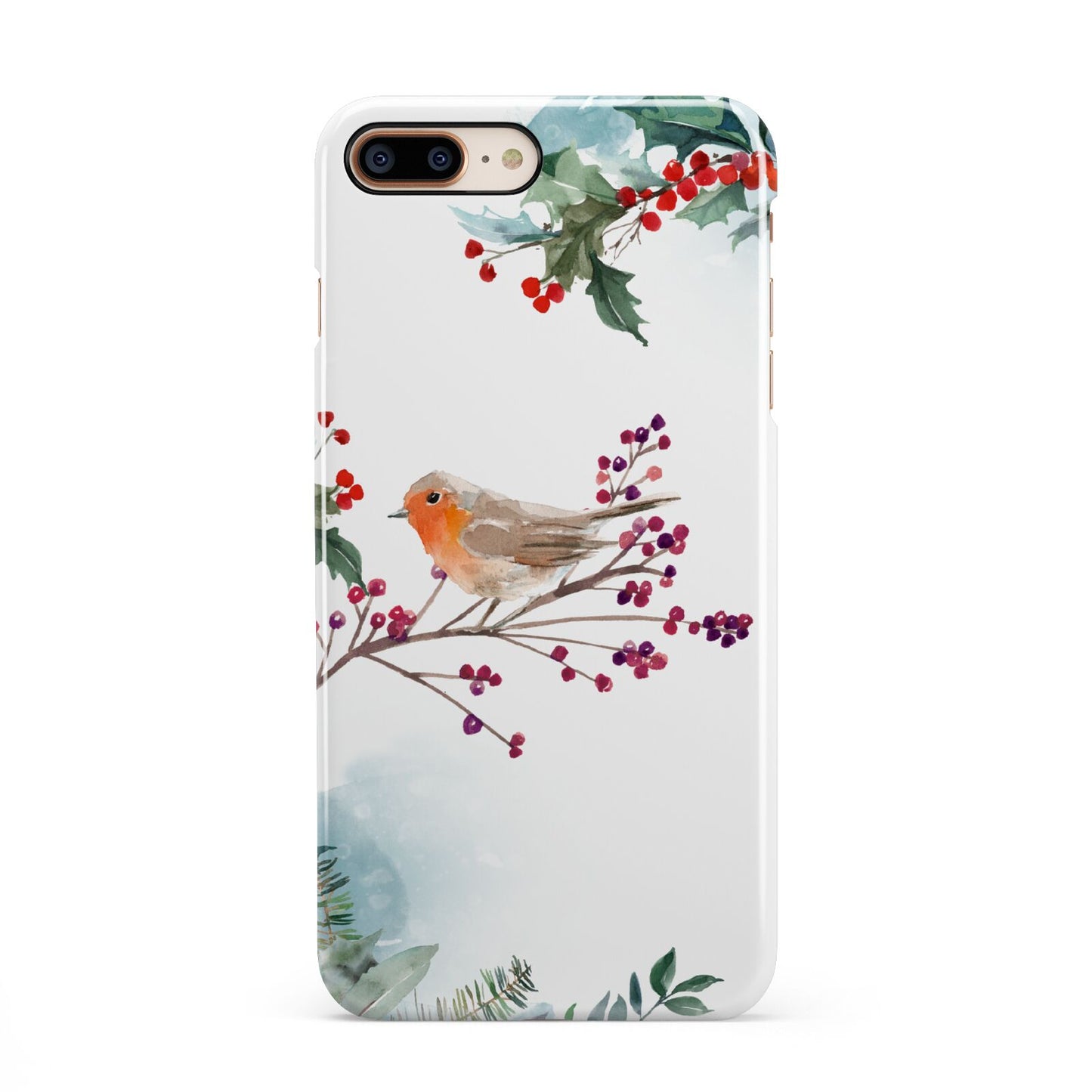 Christmas Robin Floral iPhone 8 Plus 3D Snap Case on Gold Phone