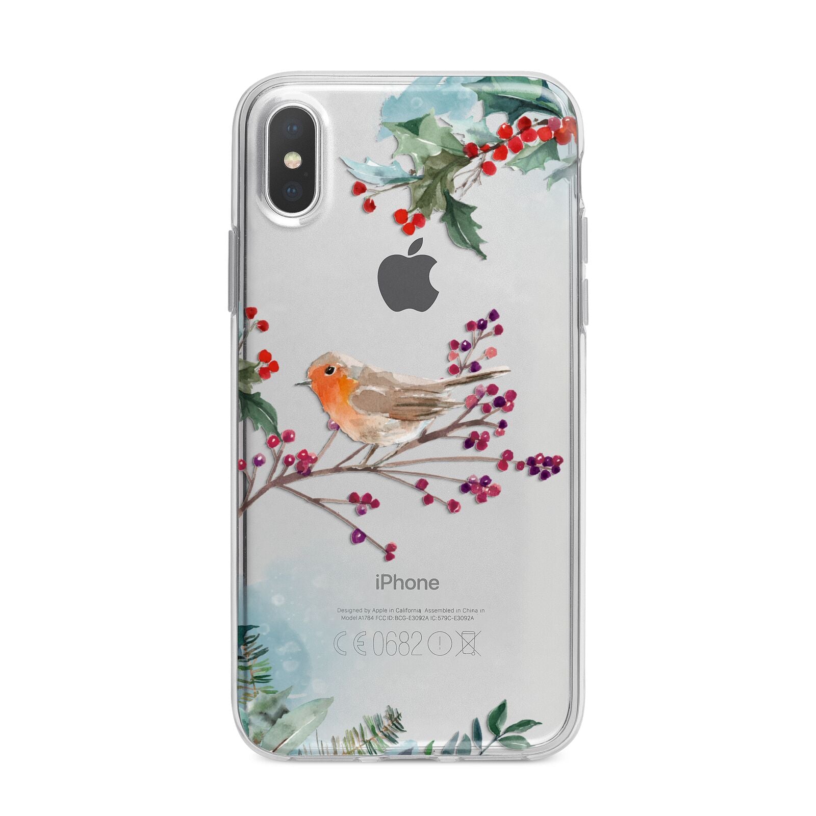 Christmas Robin Floral iPhone X Bumper Case on Silver iPhone Alternative Image 1