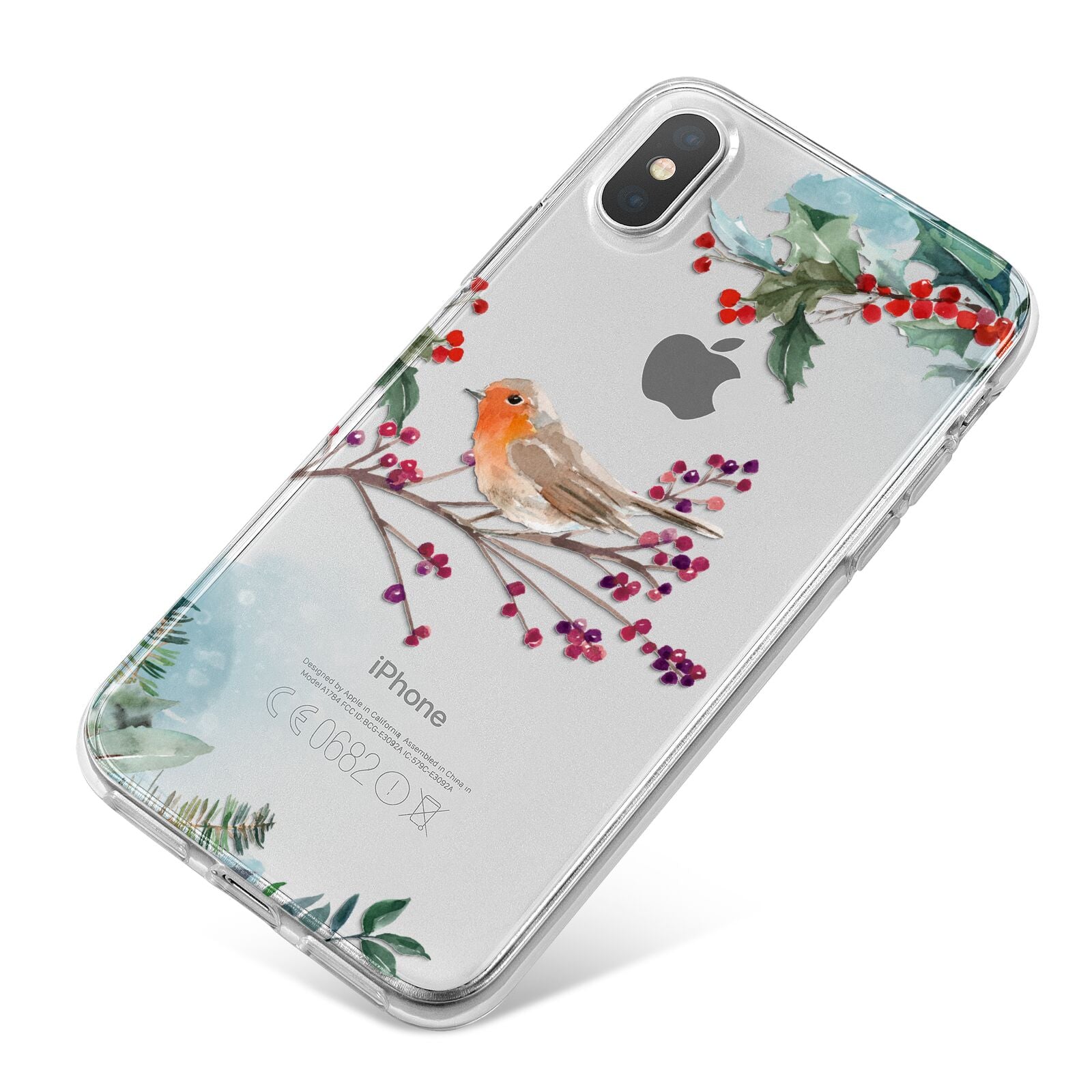 Christmas Robin Floral iPhone X Bumper Case on Silver iPhone