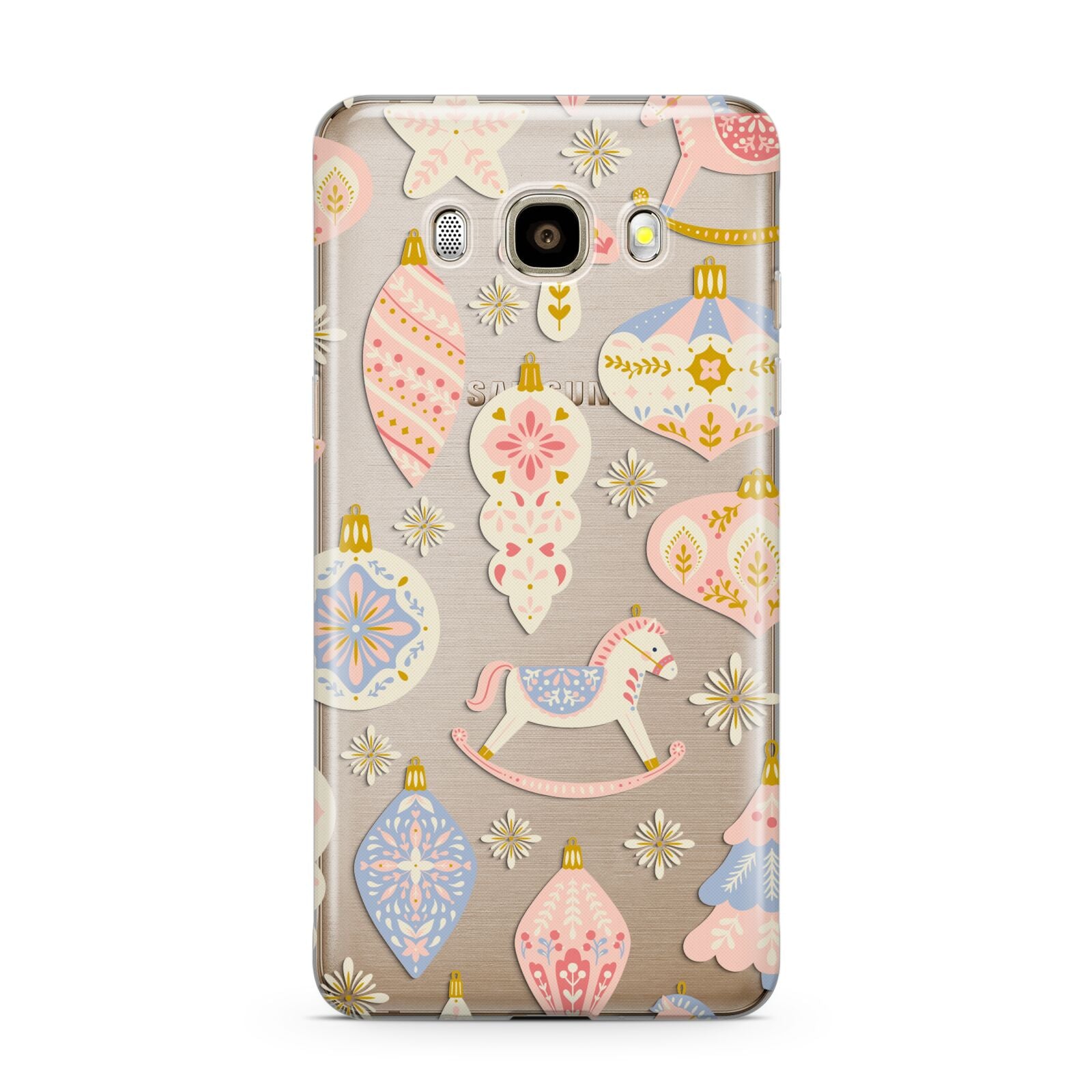 Christmas Rocking Horse Samsung Galaxy J7 2016 Case on gold phone