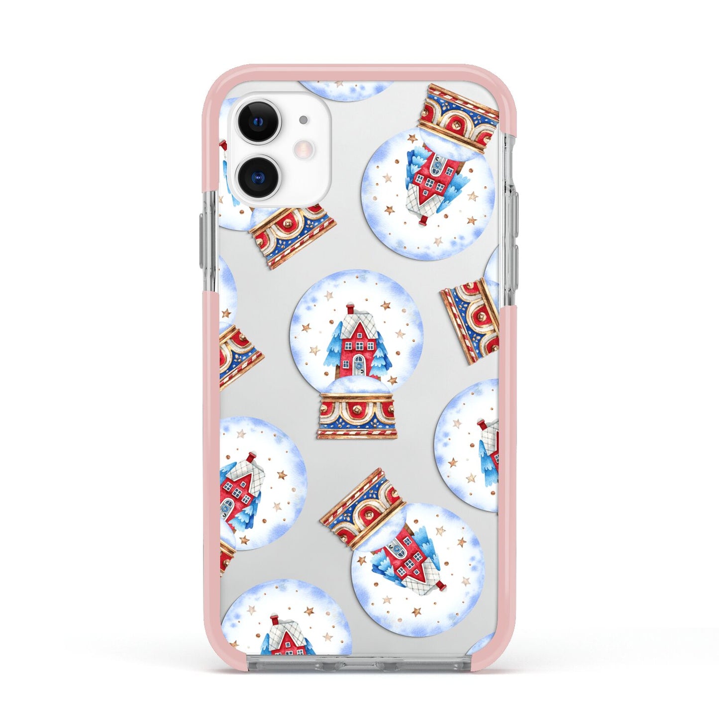 Christmas Snow Globe Pattern Apple iPhone 11 in White with Pink Impact Case