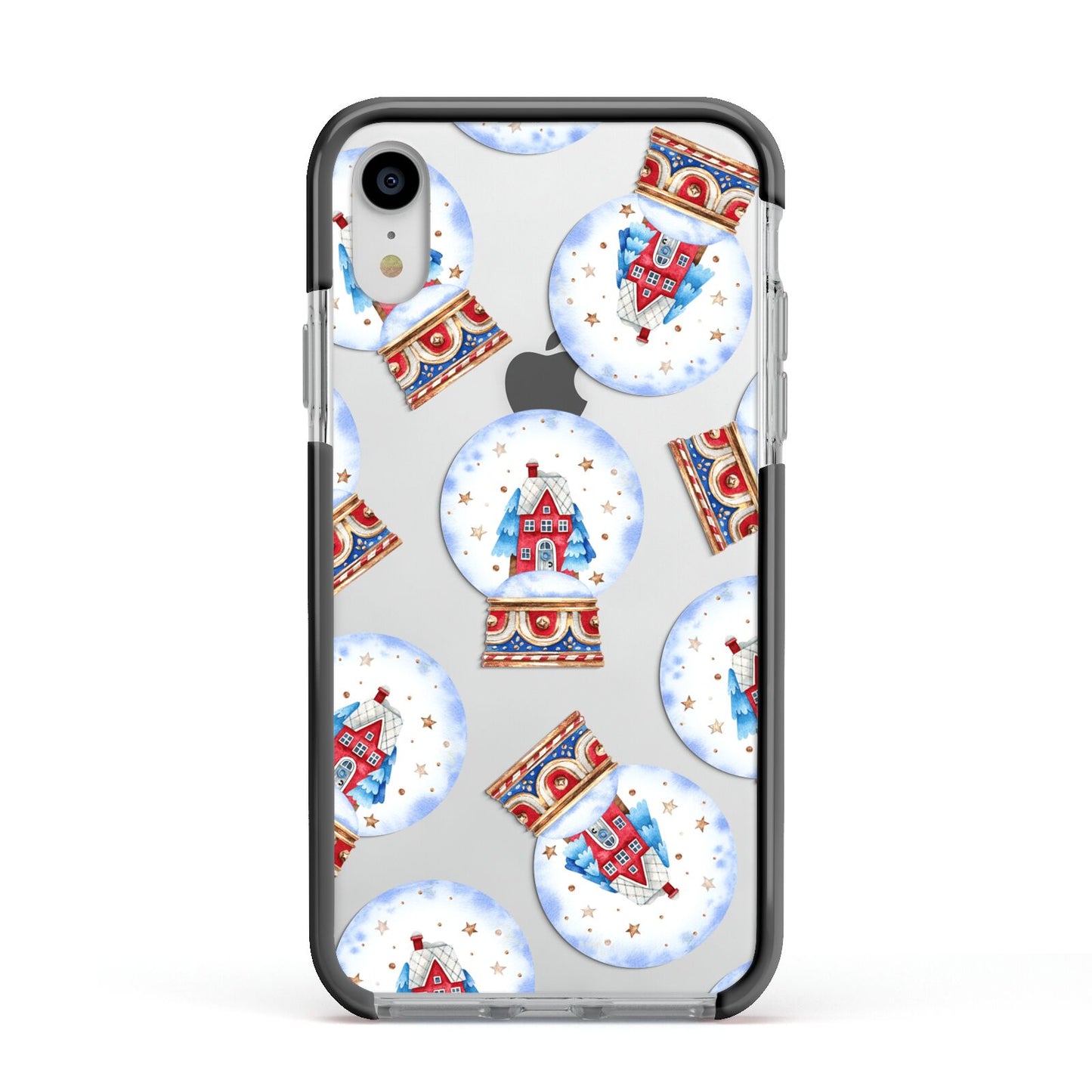 Christmas Snow Globe Pattern Apple iPhone XR Impact Case Black Edge on Silver Phone