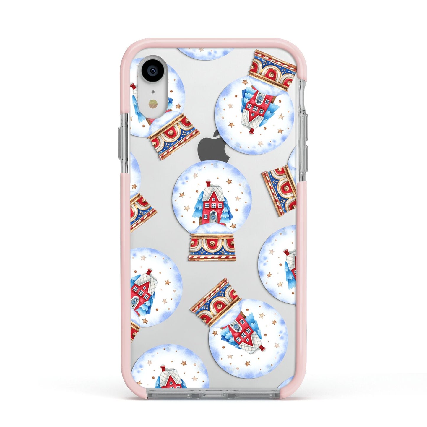 Christmas Snow Globe Pattern Apple iPhone XR Impact Case Pink Edge on Silver Phone