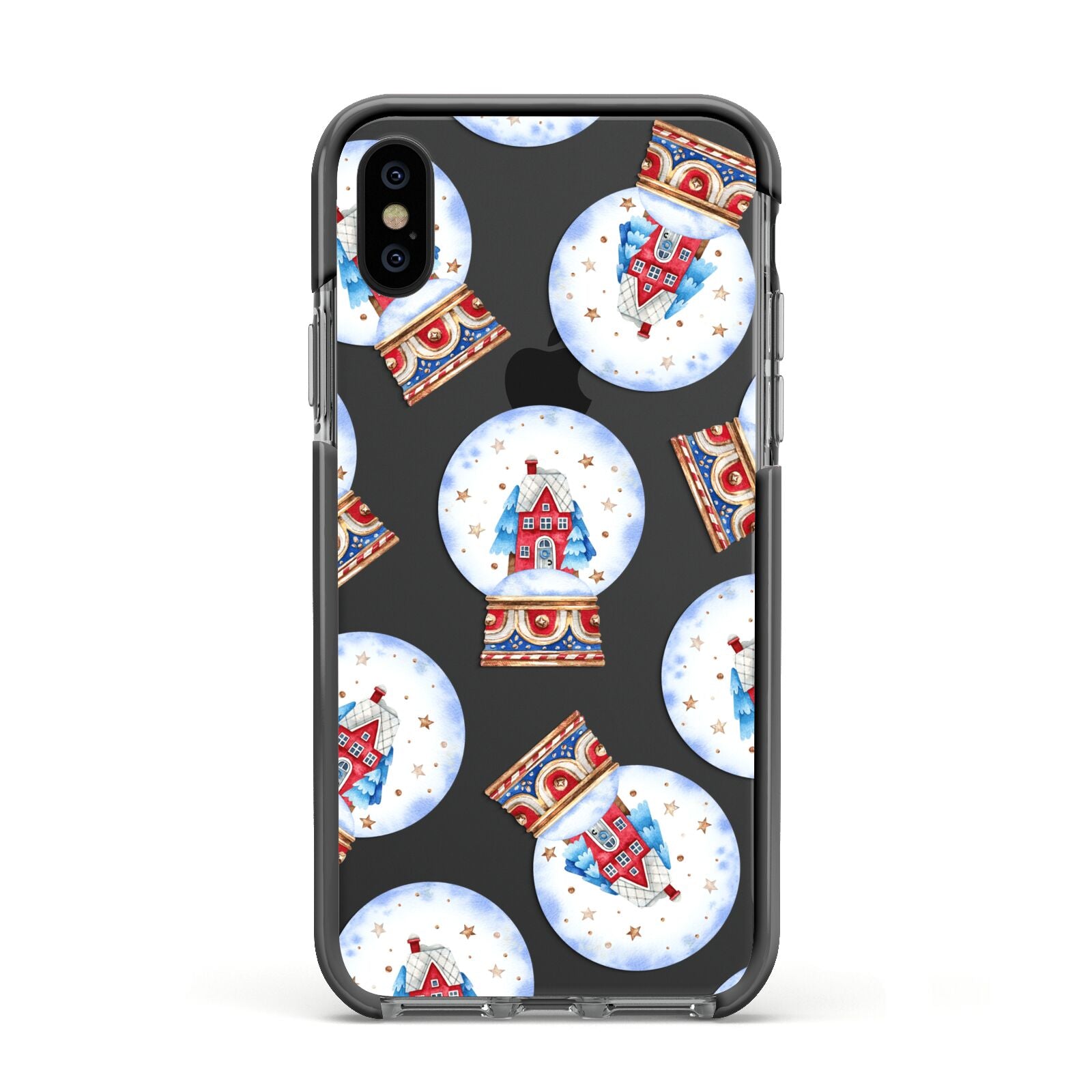 Christmas Snow Globe Pattern Apple iPhone Xs Impact Case Black Edge on Black Phone