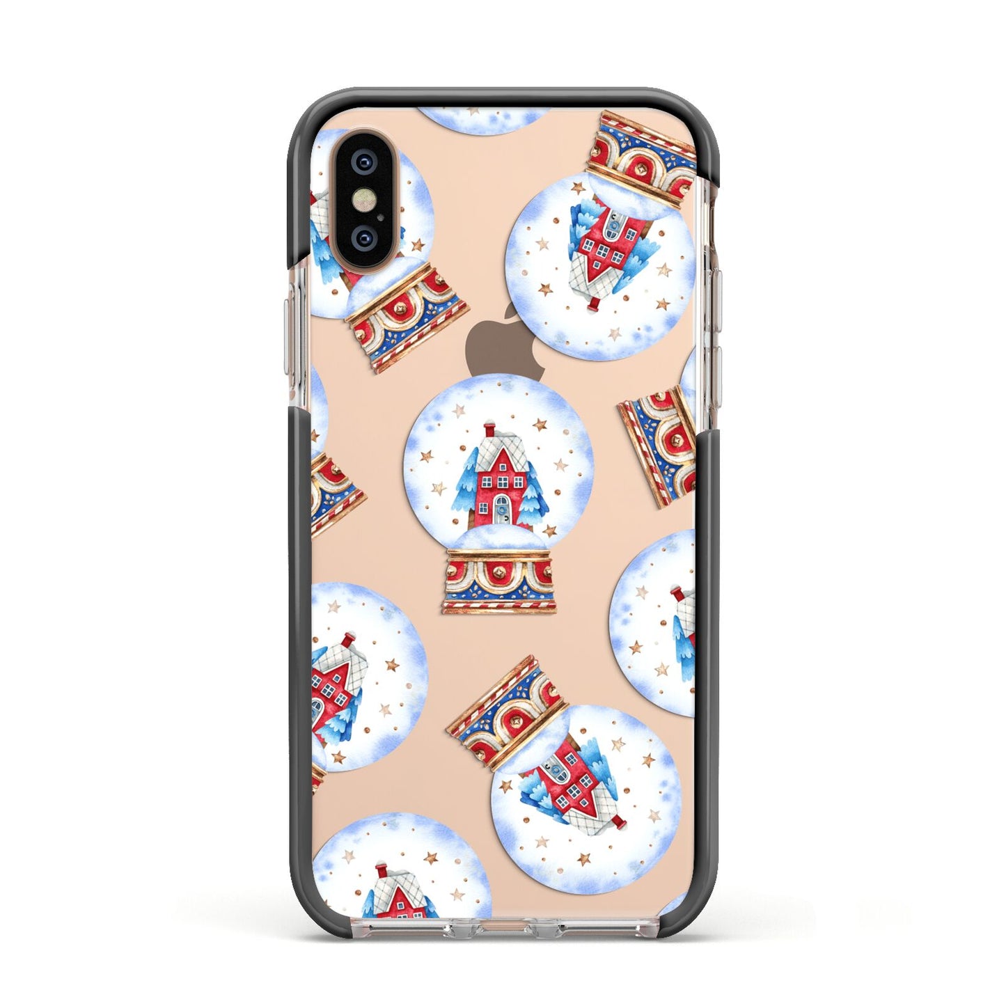 Christmas Snow Globe Pattern Apple iPhone Xs Impact Case Black Edge on Gold Phone