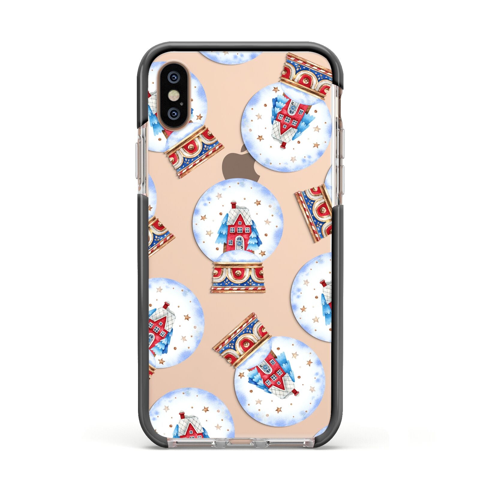 Christmas Snow Globe Pattern Apple iPhone Xs Impact Case Black Edge on Gold Phone
