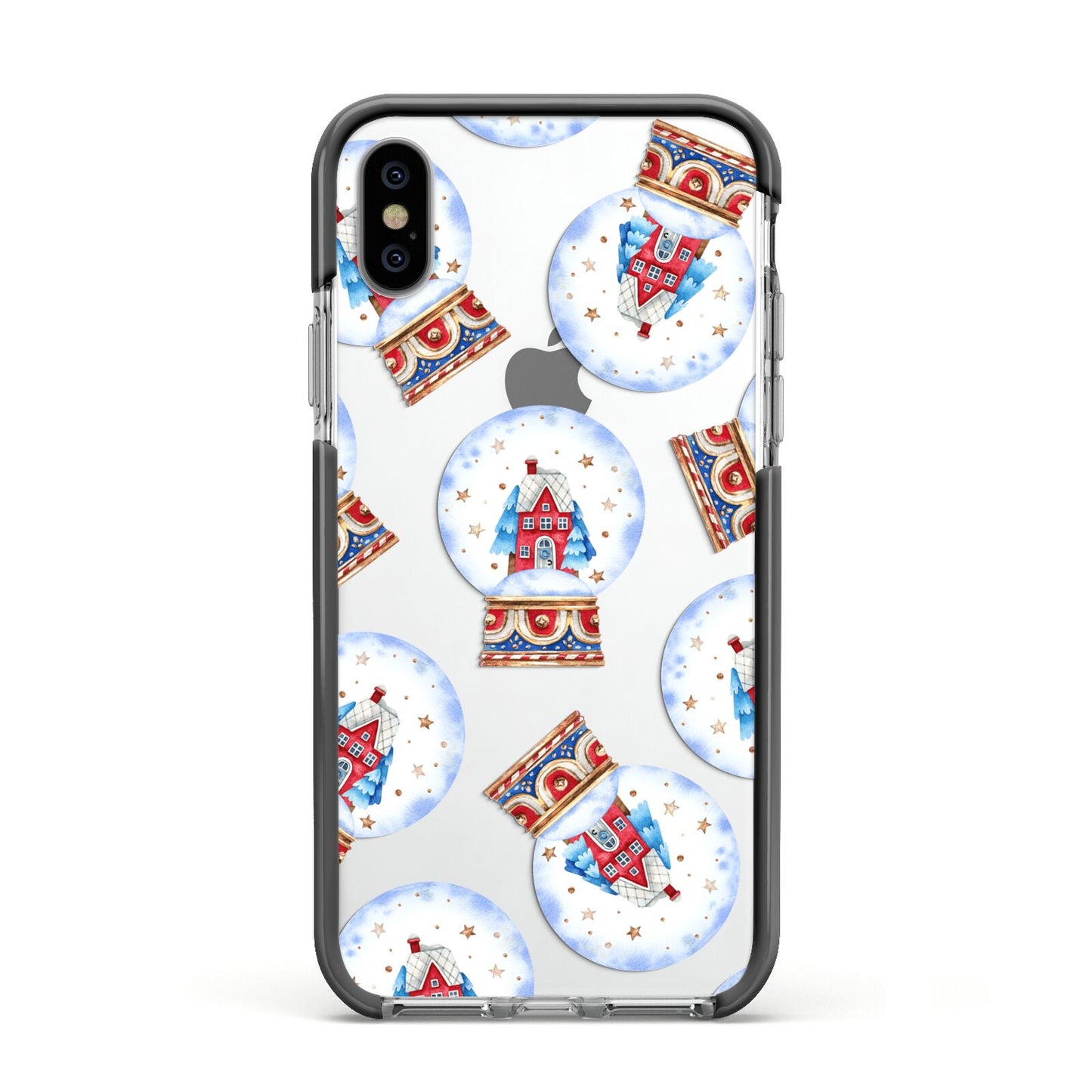 Christmas Snow Globe Pattern Apple iPhone Xs Impact Case Black Edge on Silver Phone