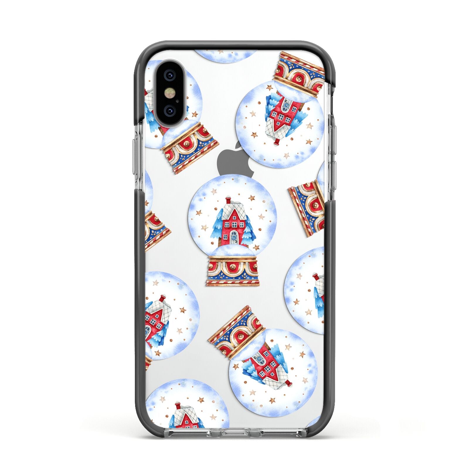 Christmas Snow Globe Pattern Apple iPhone Xs Impact Case Black Edge on Silver Phone