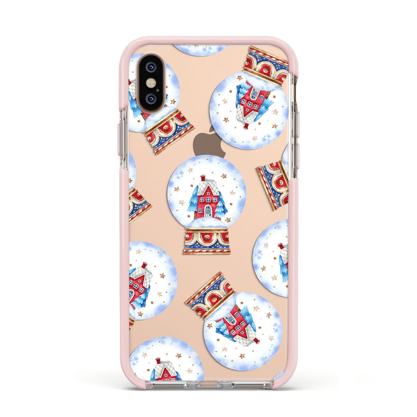 Christmas Snow Globe Pattern Apple iPhone Xs Impact Case Pink Edge on Gold Phone