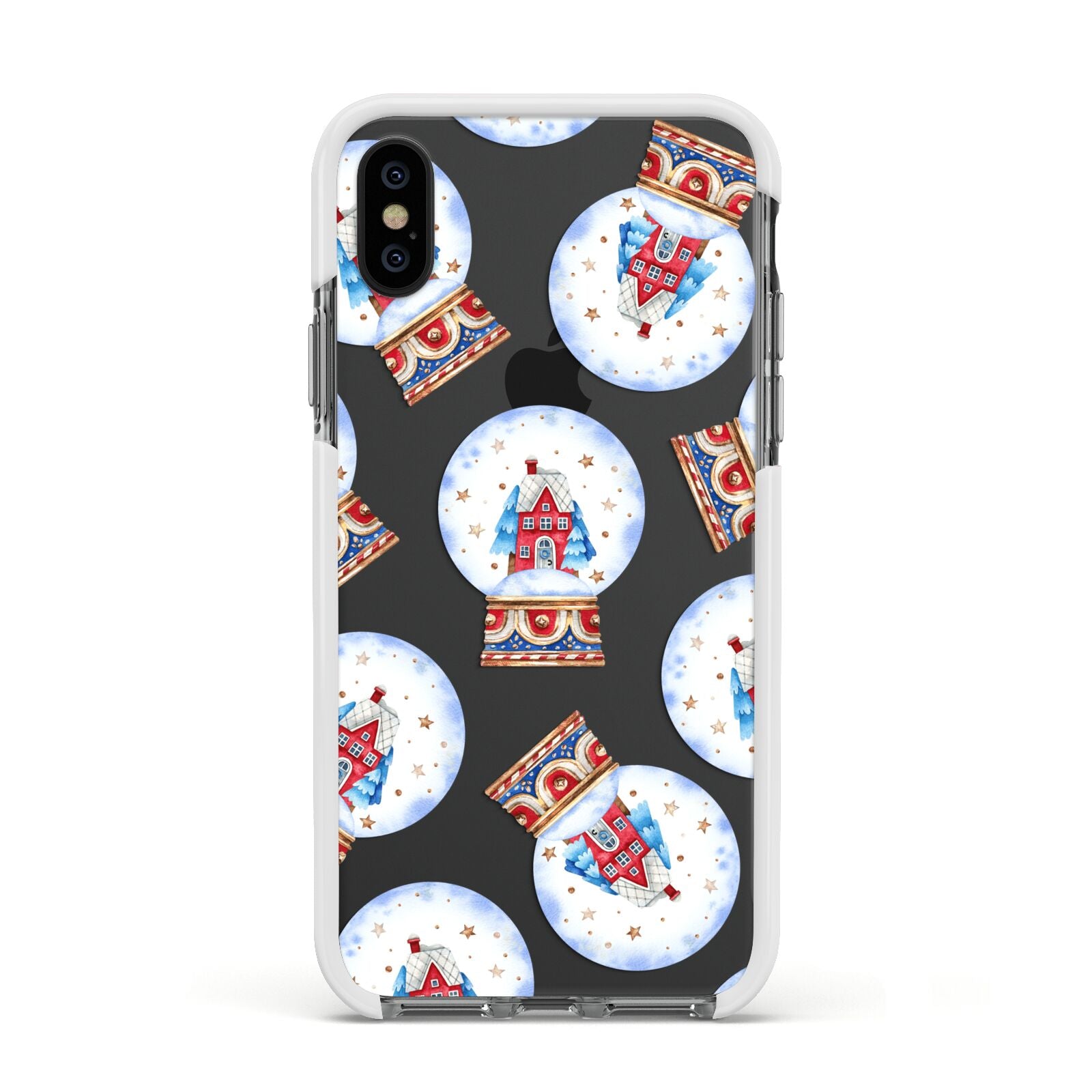 Christmas Snow Globe Pattern Apple iPhone Xs Impact Case White Edge on Black Phone