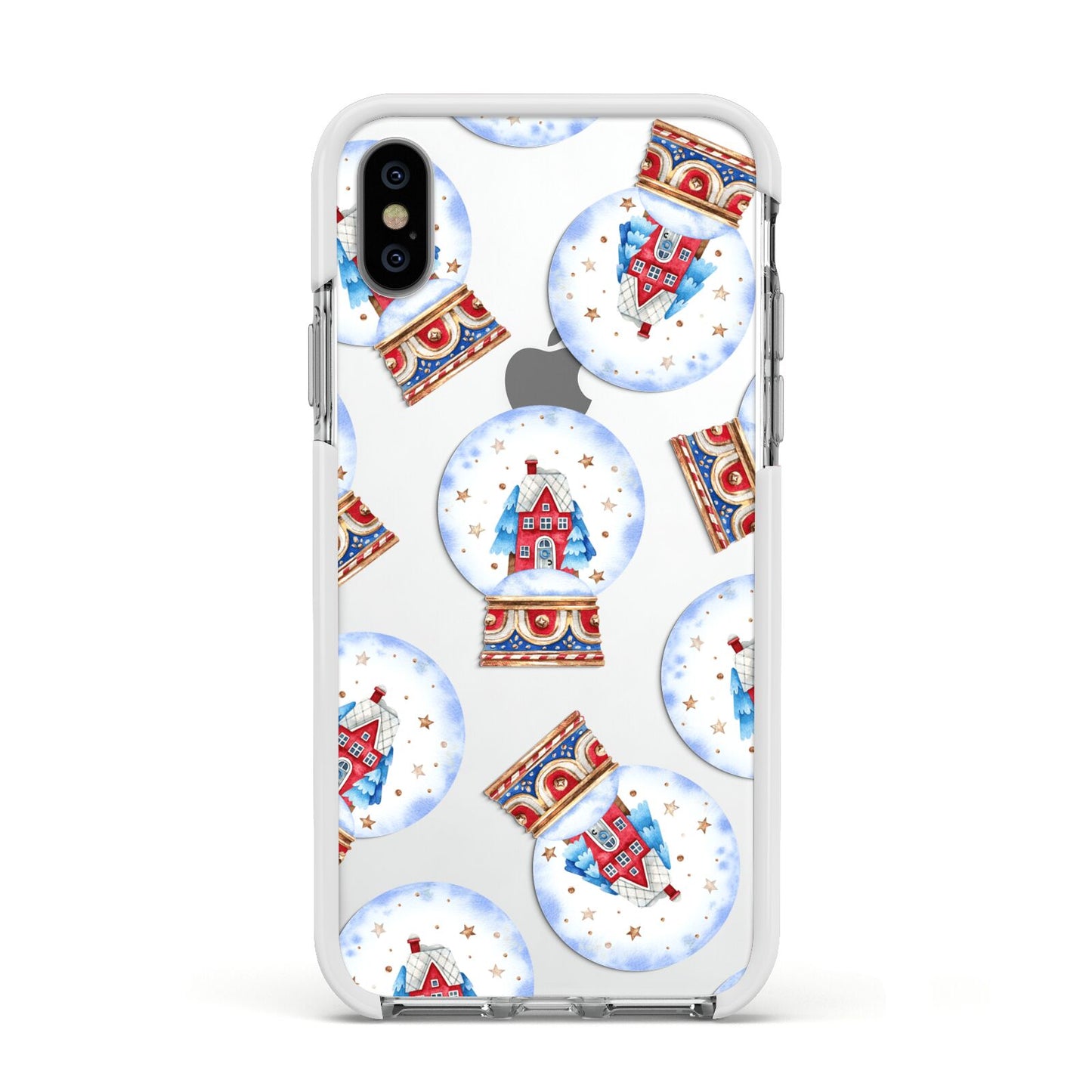 Christmas Snow Globe Pattern Apple iPhone Xs Impact Case White Edge on Silver Phone