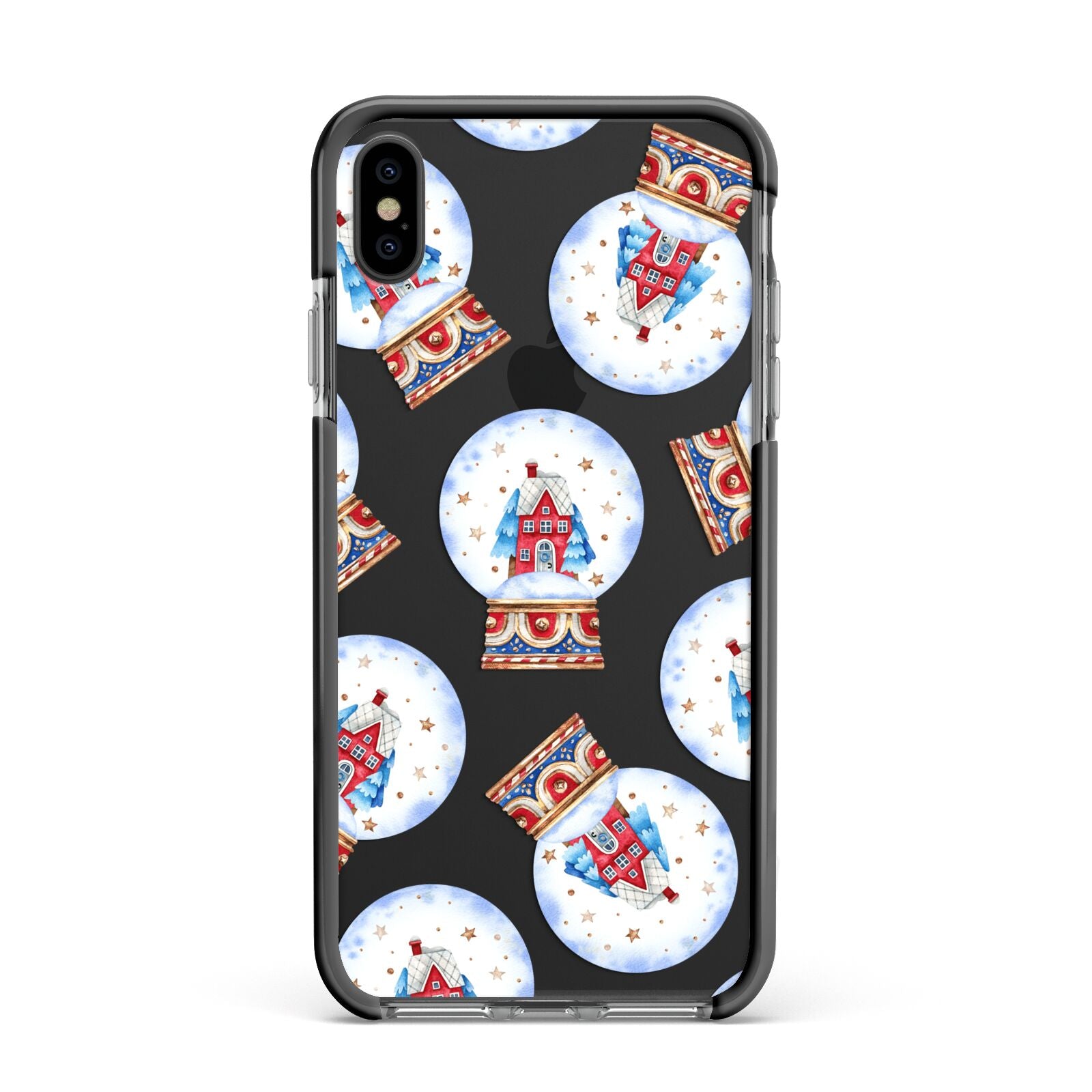 Christmas Snow Globe Pattern Apple iPhone Xs Max Impact Case Black Edge on Black Phone