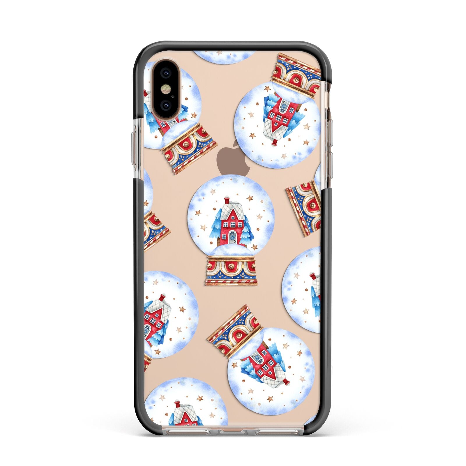 Christmas Snow Globe Pattern Apple iPhone Xs Max Impact Case Black Edge on Gold Phone