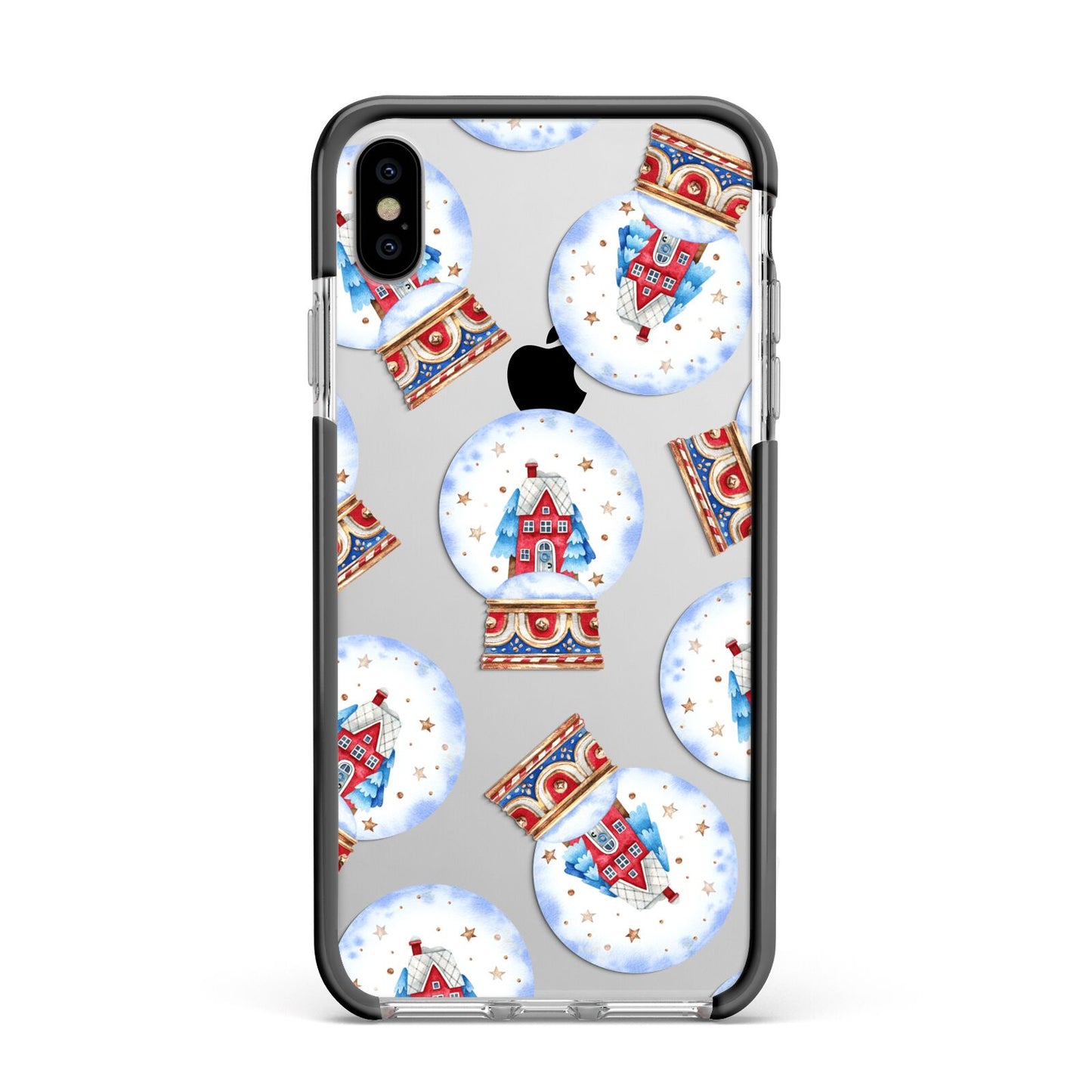 Christmas Snow Globe Pattern Apple iPhone Xs Max Impact Case Black Edge on Silver Phone
