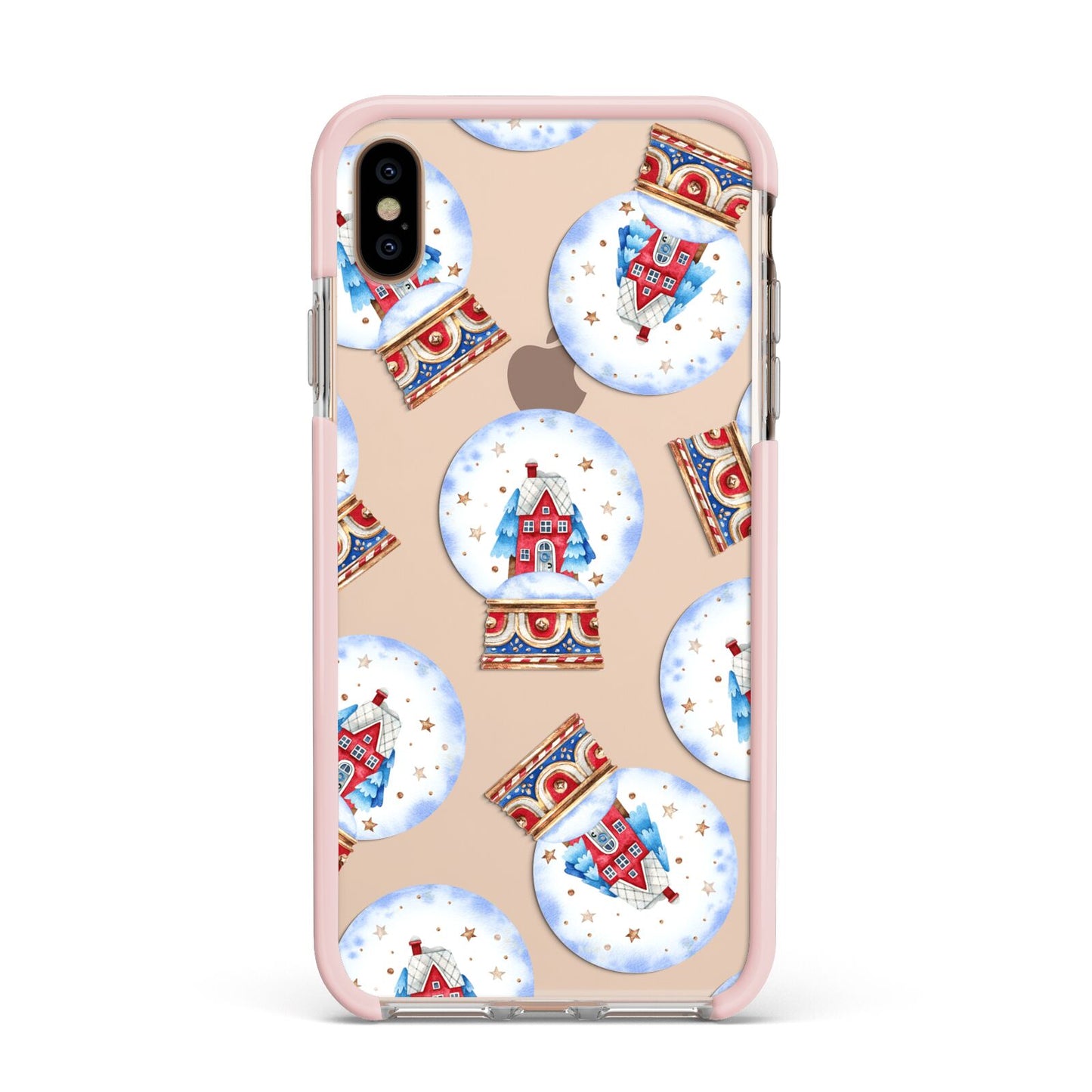 Christmas Snow Globe Pattern Apple iPhone Xs Max Impact Case Pink Edge on Gold Phone