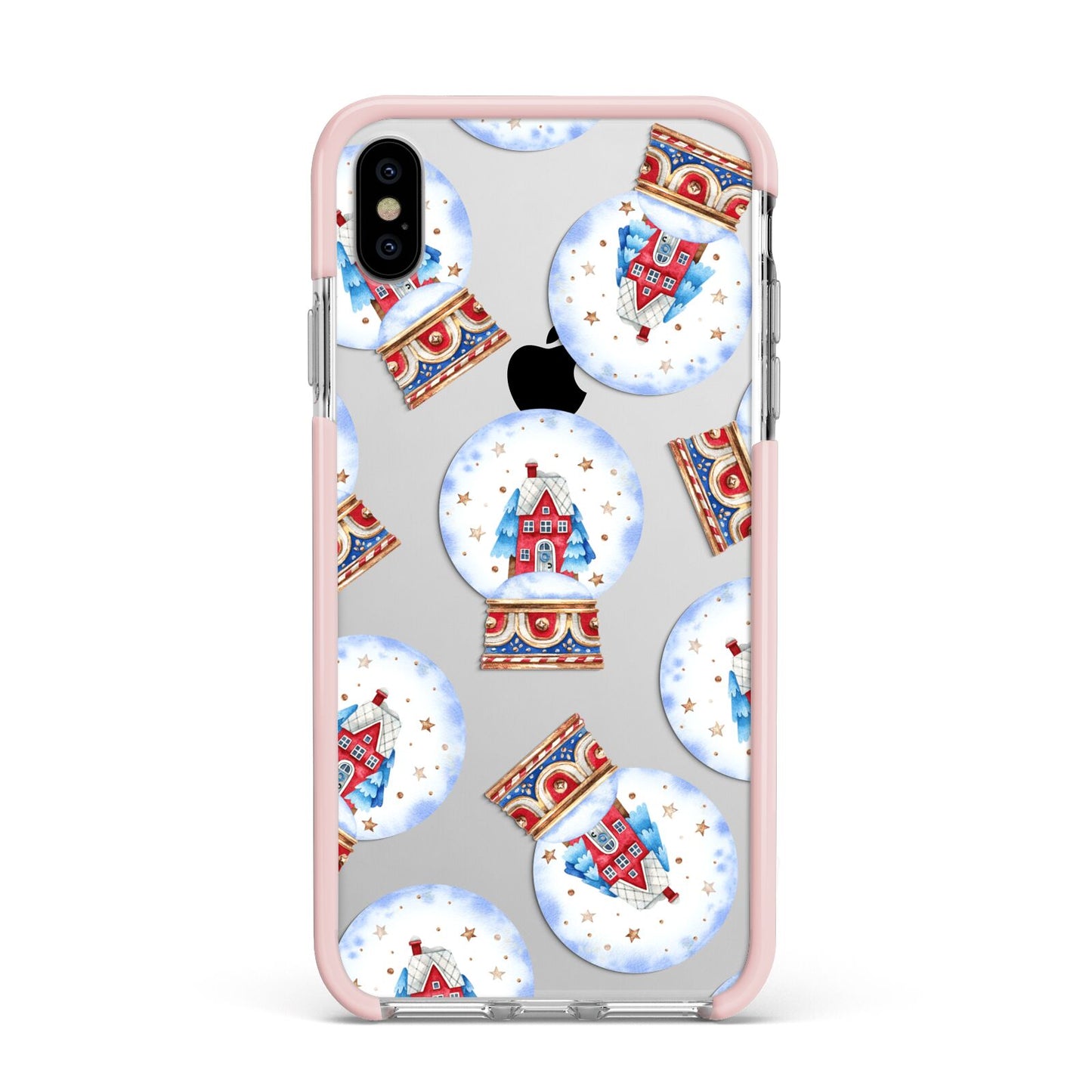 Christmas Snow Globe Pattern Apple iPhone Xs Max Impact Case Pink Edge on Silver Phone