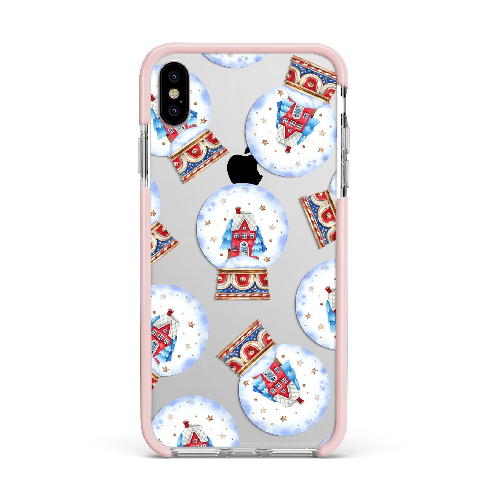 Christmas Snow Globe Pattern Apple iPhone Xs Max Impact Case Pink Edge on Silver Phone