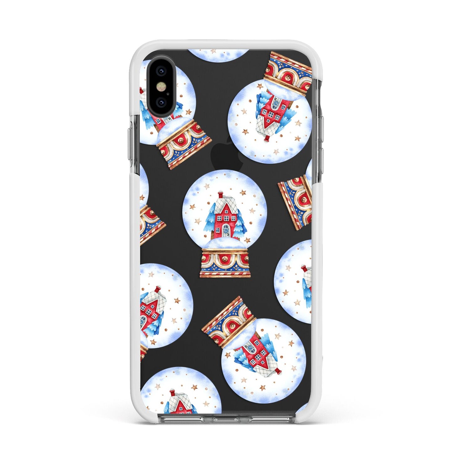 Christmas Snow Globe Pattern Apple iPhone Xs Max Impact Case White Edge on Black Phone