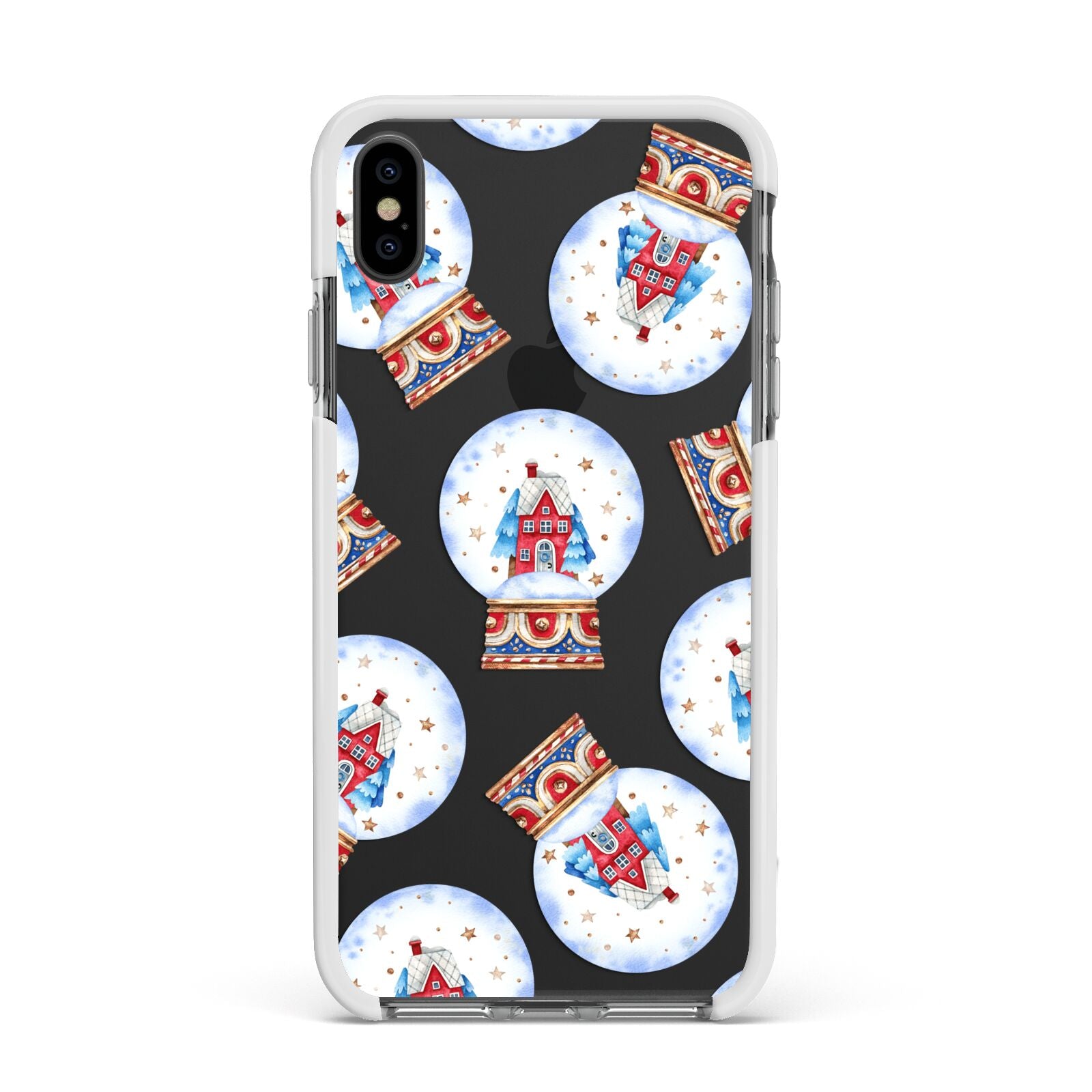 Christmas Snow Globe Pattern Apple iPhone Xs Max Impact Case White Edge on Black Phone