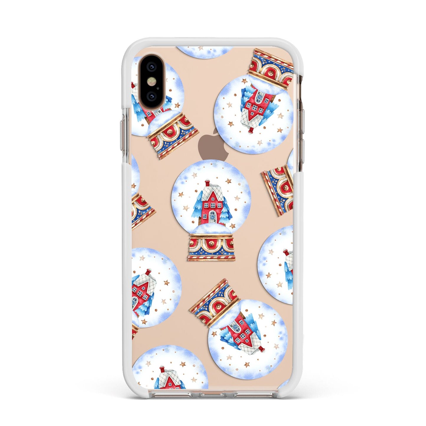 Christmas Snow Globe Pattern Apple iPhone Xs Max Impact Case White Edge on Gold Phone