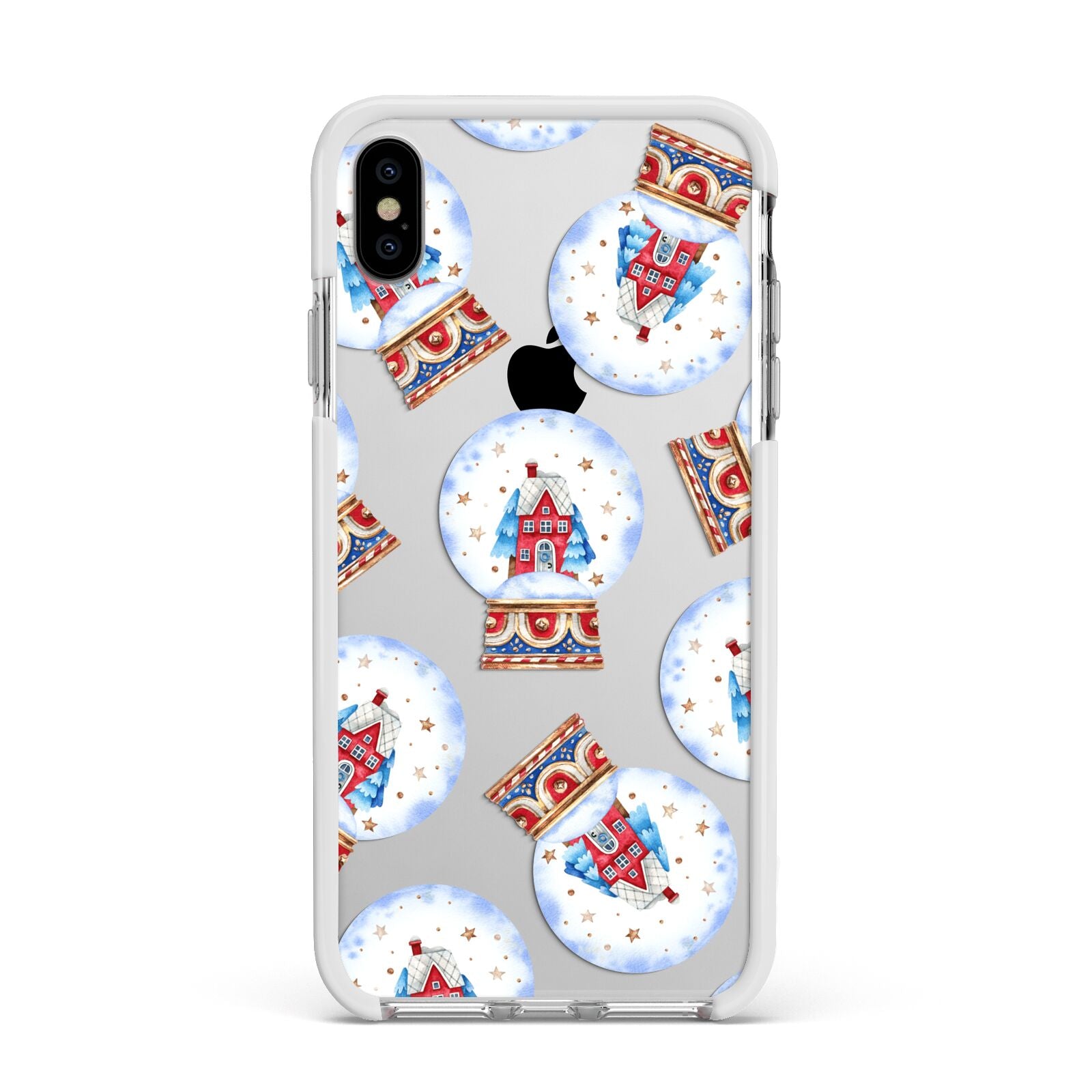 Christmas Snow Globe Pattern Apple iPhone Xs Max Impact Case White Edge on Silver Phone
