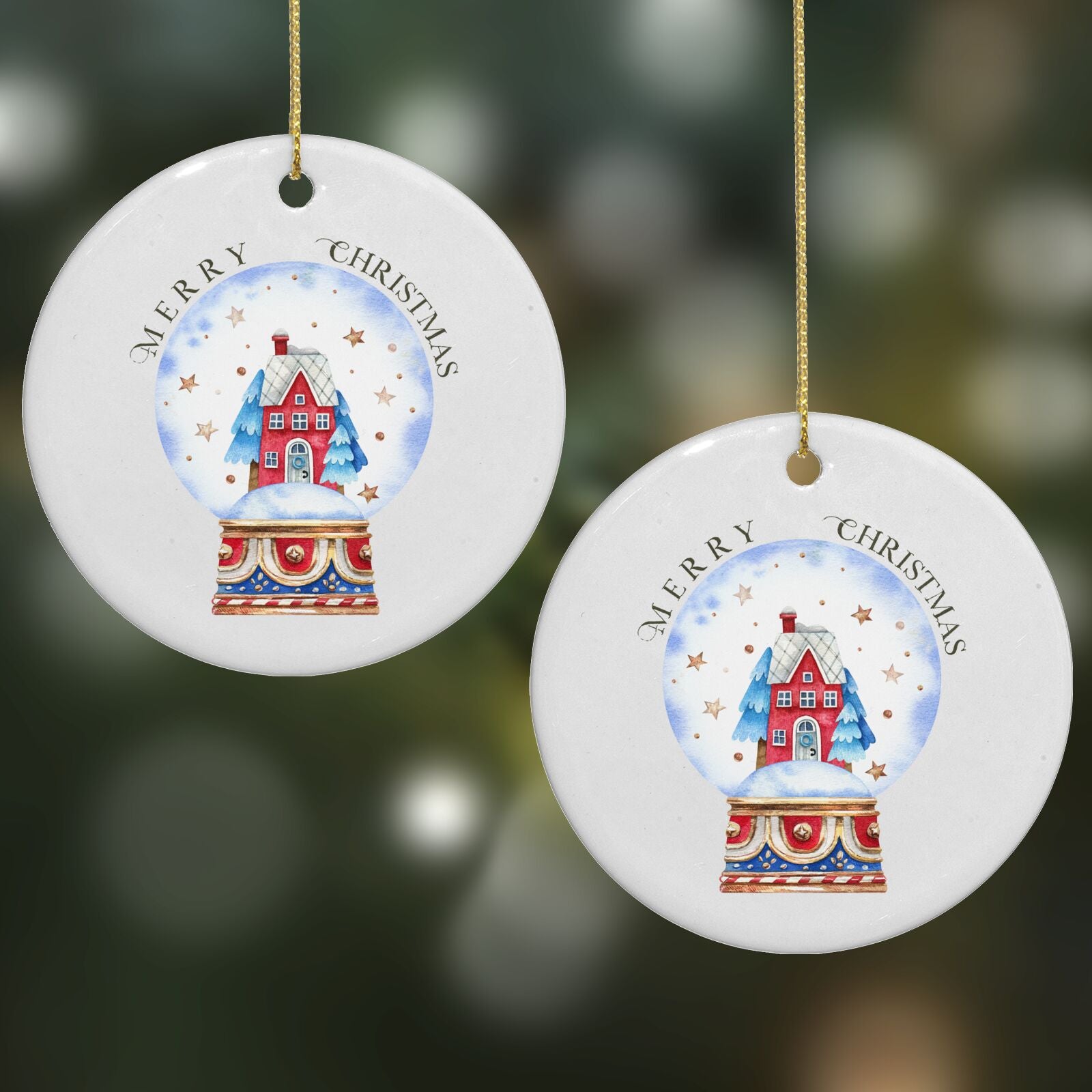 Christmas Snow Globe Pattern Round Decoration on Christmas Background