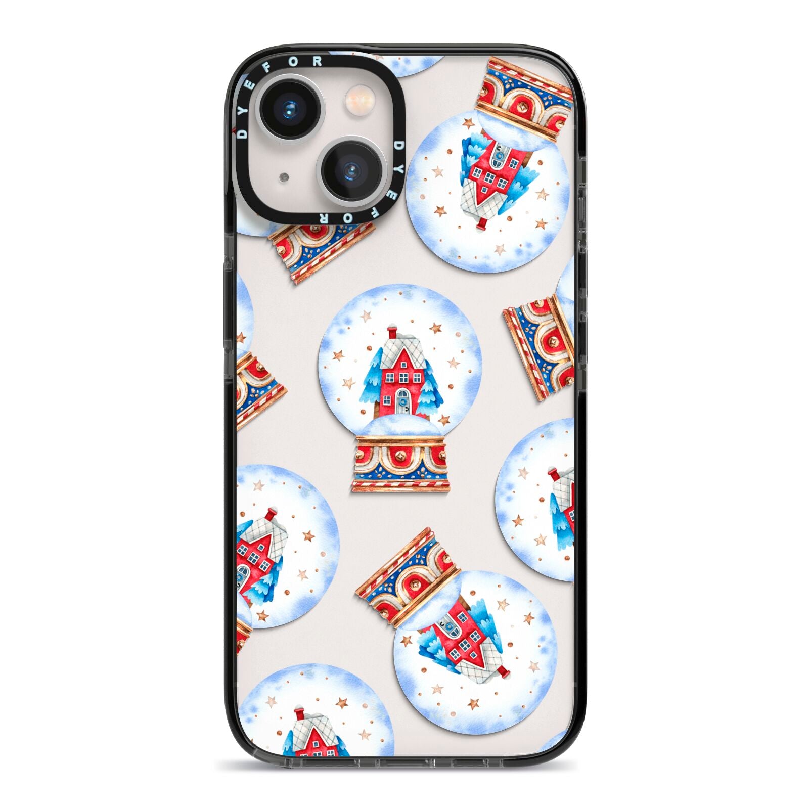Christmas Snow Globe Pattern iPhone 13 Black Impact Case on Silver phone