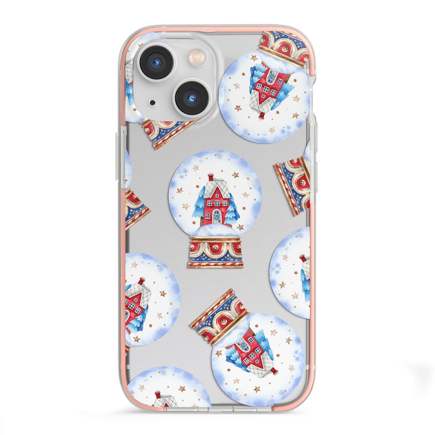 Christmas Snow Globe Pattern iPhone 13 Mini TPU Impact Case with Pink Edges