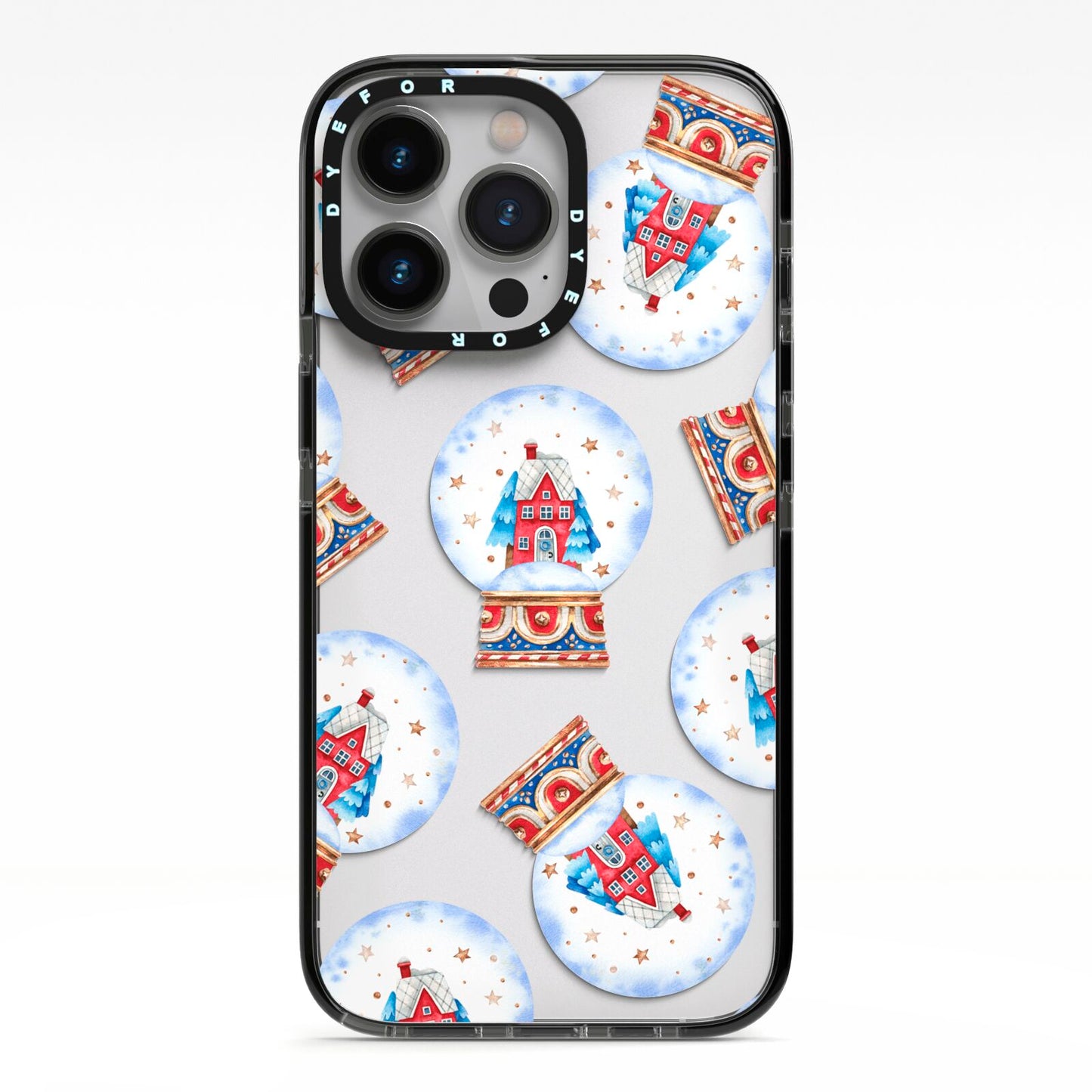 Christmas Snow Globe Pattern iPhone 13 Pro Black Impact Case on Silver phone