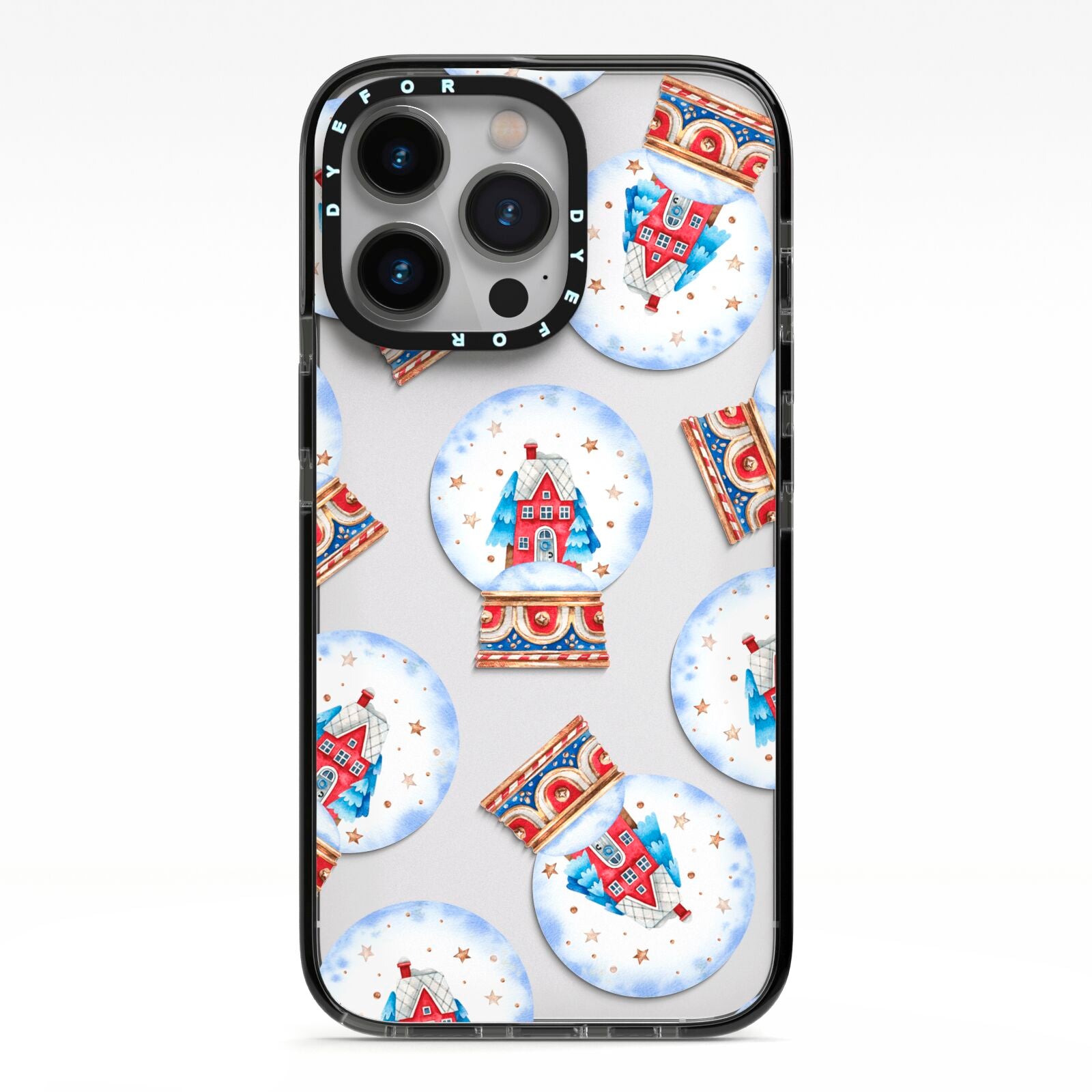 Christmas Snow Globe Pattern iPhone 13 Pro Black Impact Case on Silver phone
