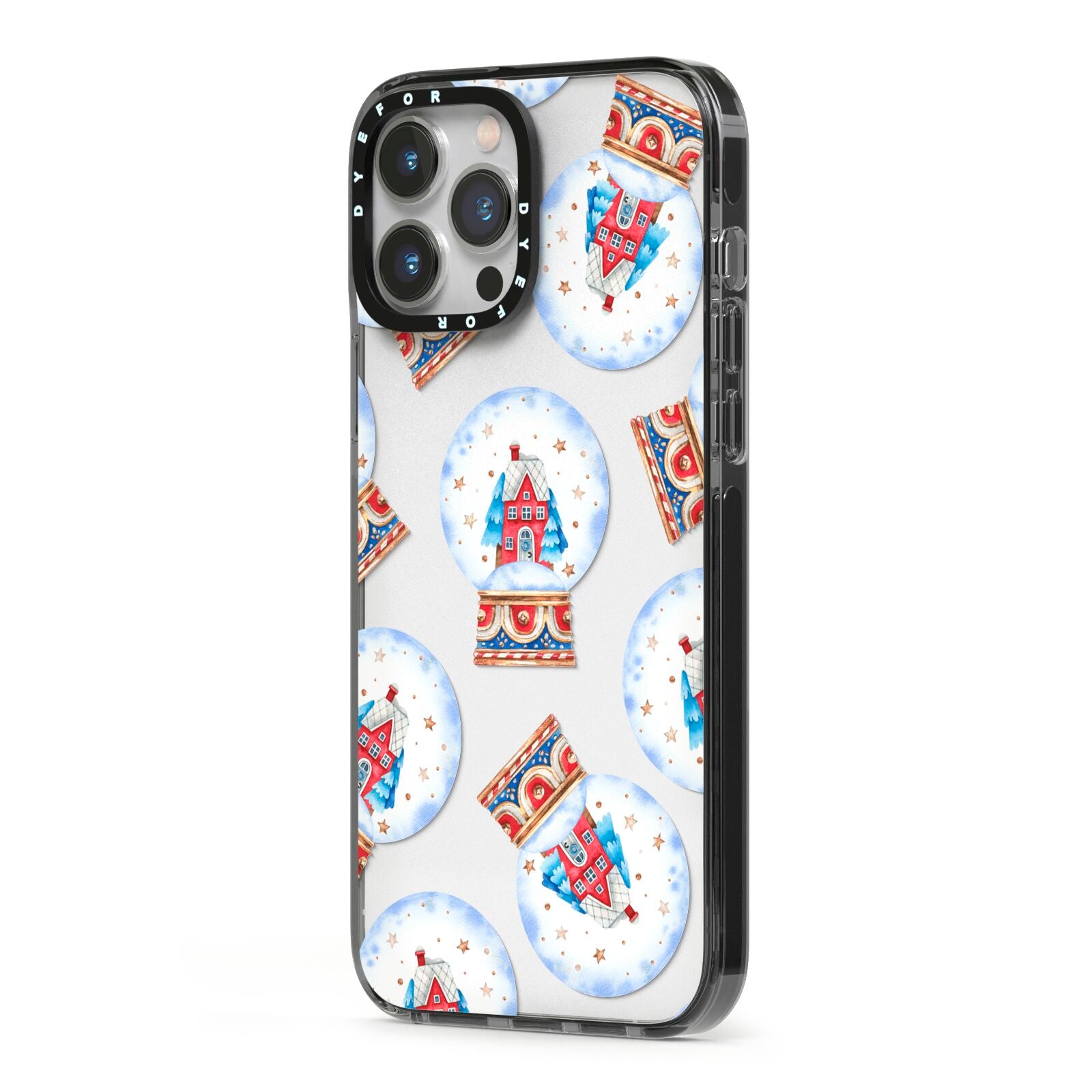 Christmas Snow Globe Pattern iPhone 13 Pro Max Black Impact Case Side Angle on Silver phone