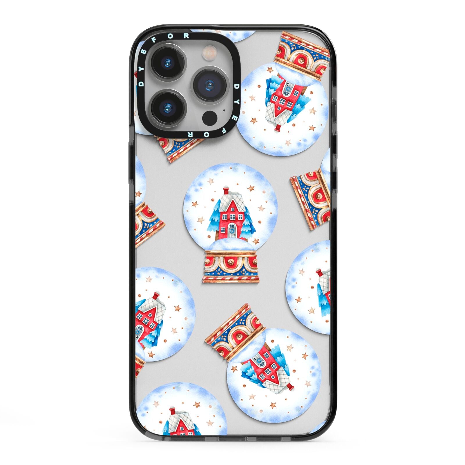Christmas Snow Globe Pattern iPhone 13 Pro Max Black Impact Case on Silver phone