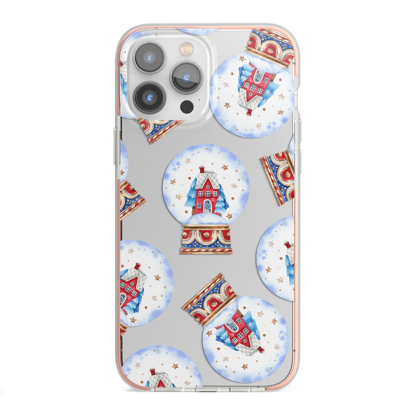 Christmas Snow Globe Pattern iPhone 13 Pro Max TPU Impact Case with Pink Edges