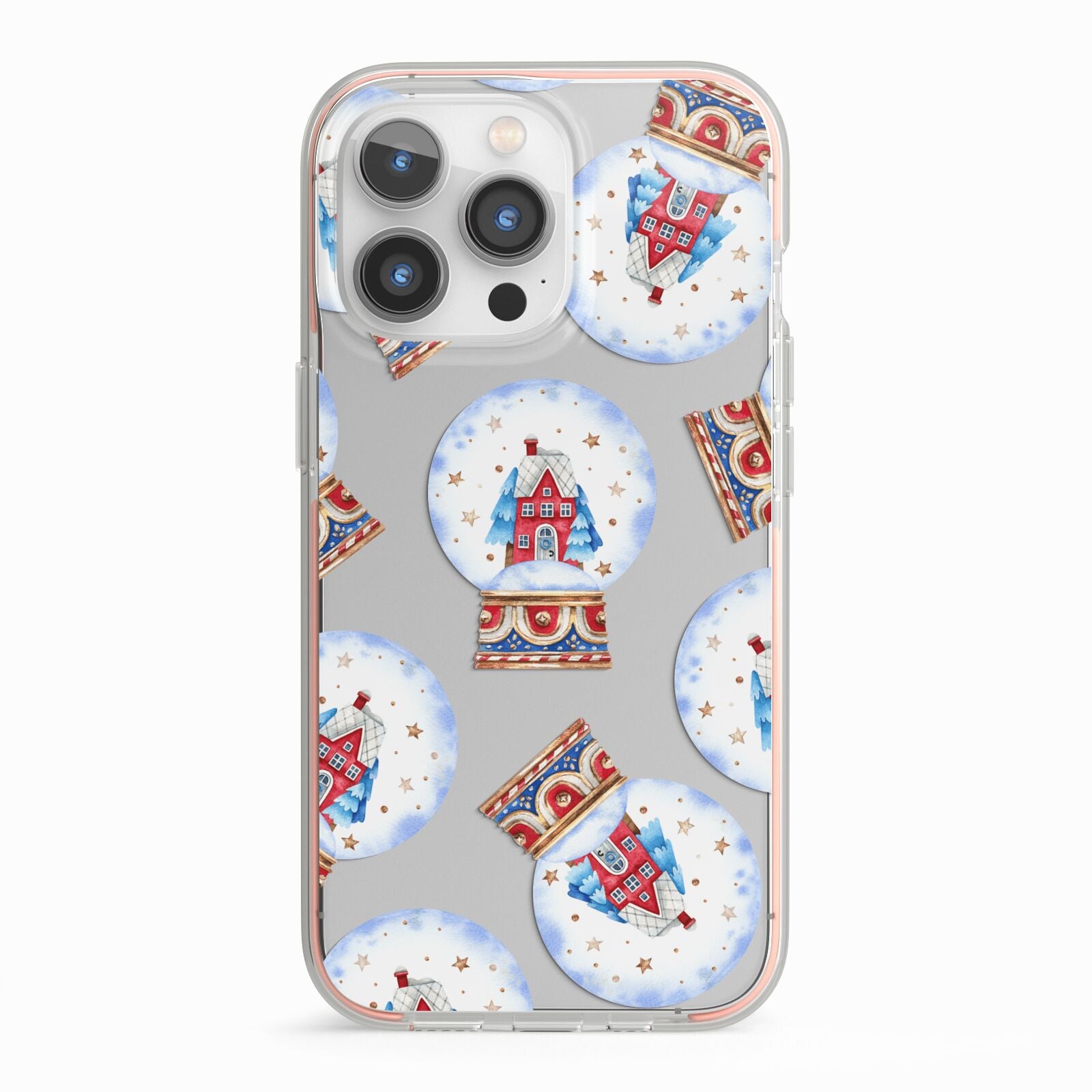 Christmas Snow Globe Pattern iPhone 13 Pro TPU Impact Case with Pink Edges