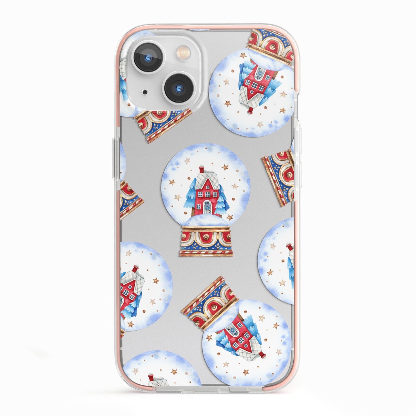 Christmas Snow Globe Pattern iPhone 13 TPU Impact Case with Pink Edges