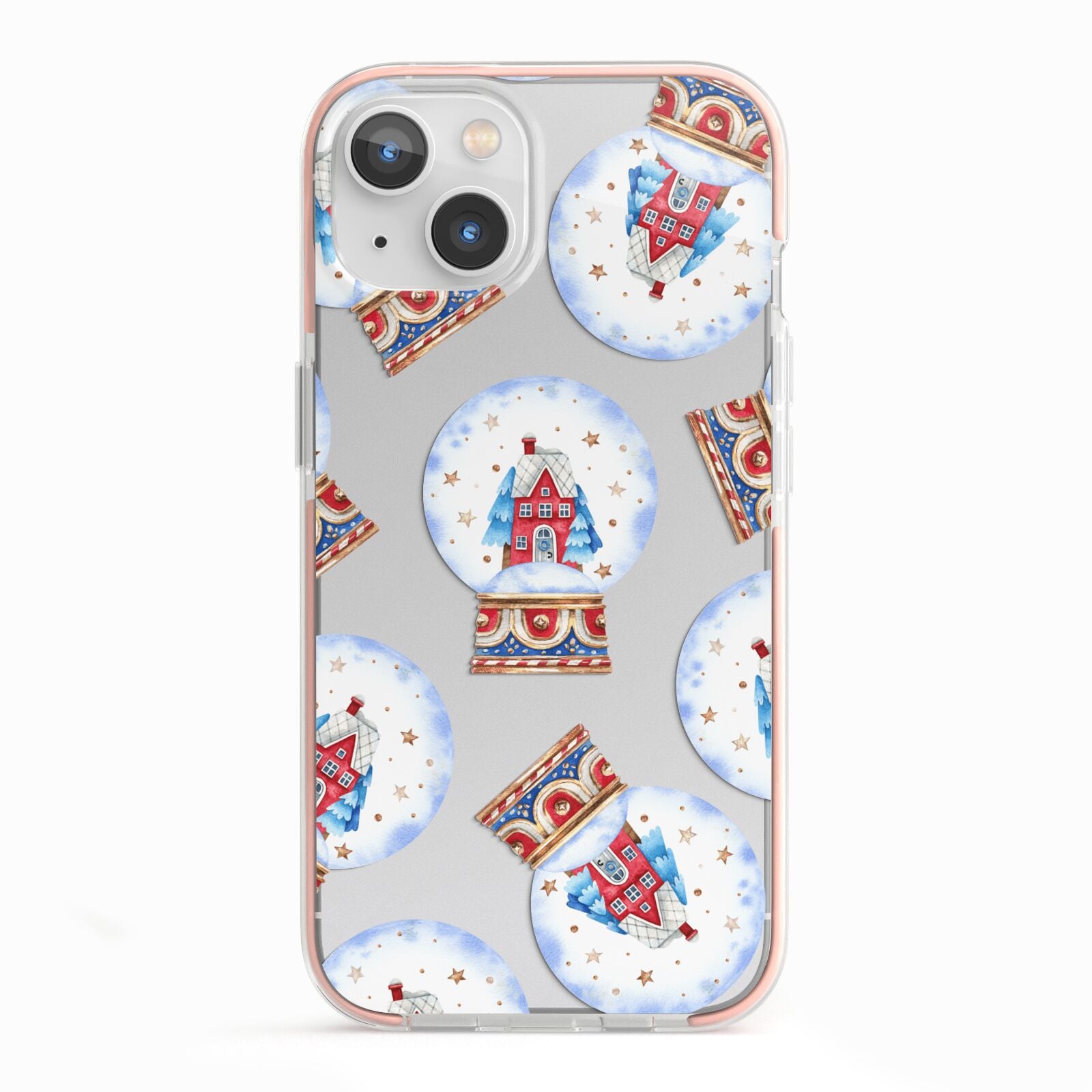 Christmas Snow Globe Pattern iPhone 13 TPU Impact Case with Pink Edges