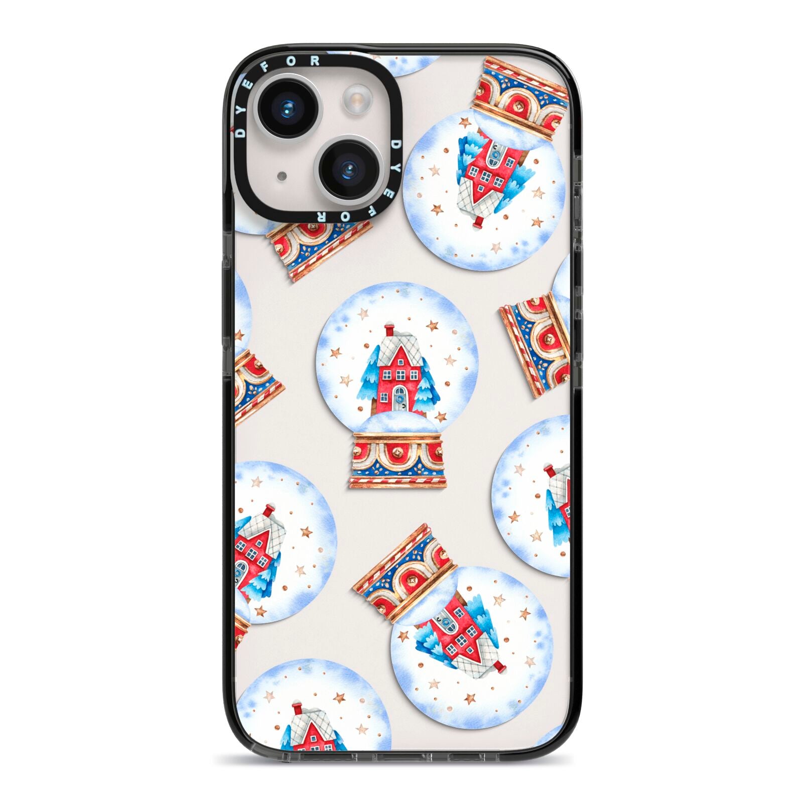 Christmas Snow Globe Pattern iPhone 14 Black Impact Case on Silver phone