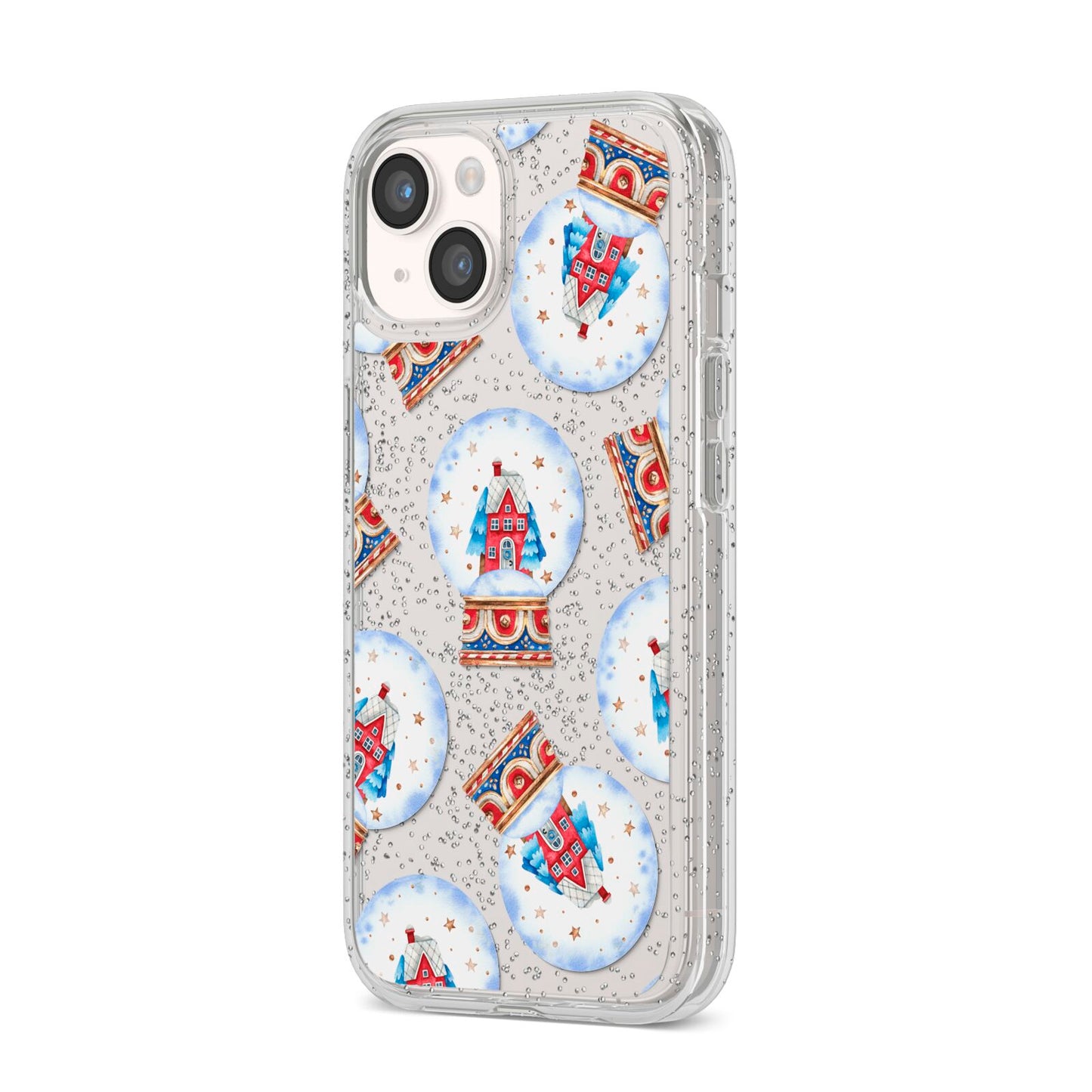 Christmas Snow Globe Pattern iPhone 14 Glitter Tough Case Starlight Angled Image