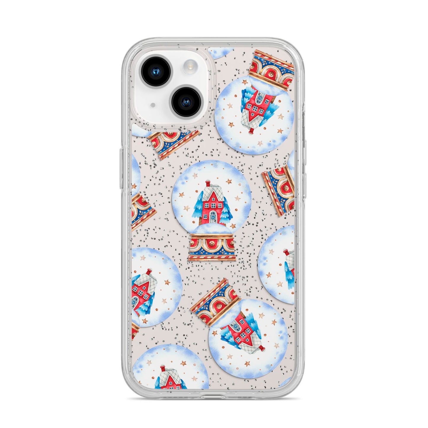 Christmas Snow Globe Pattern iPhone 14 Glitter Tough Case Starlight