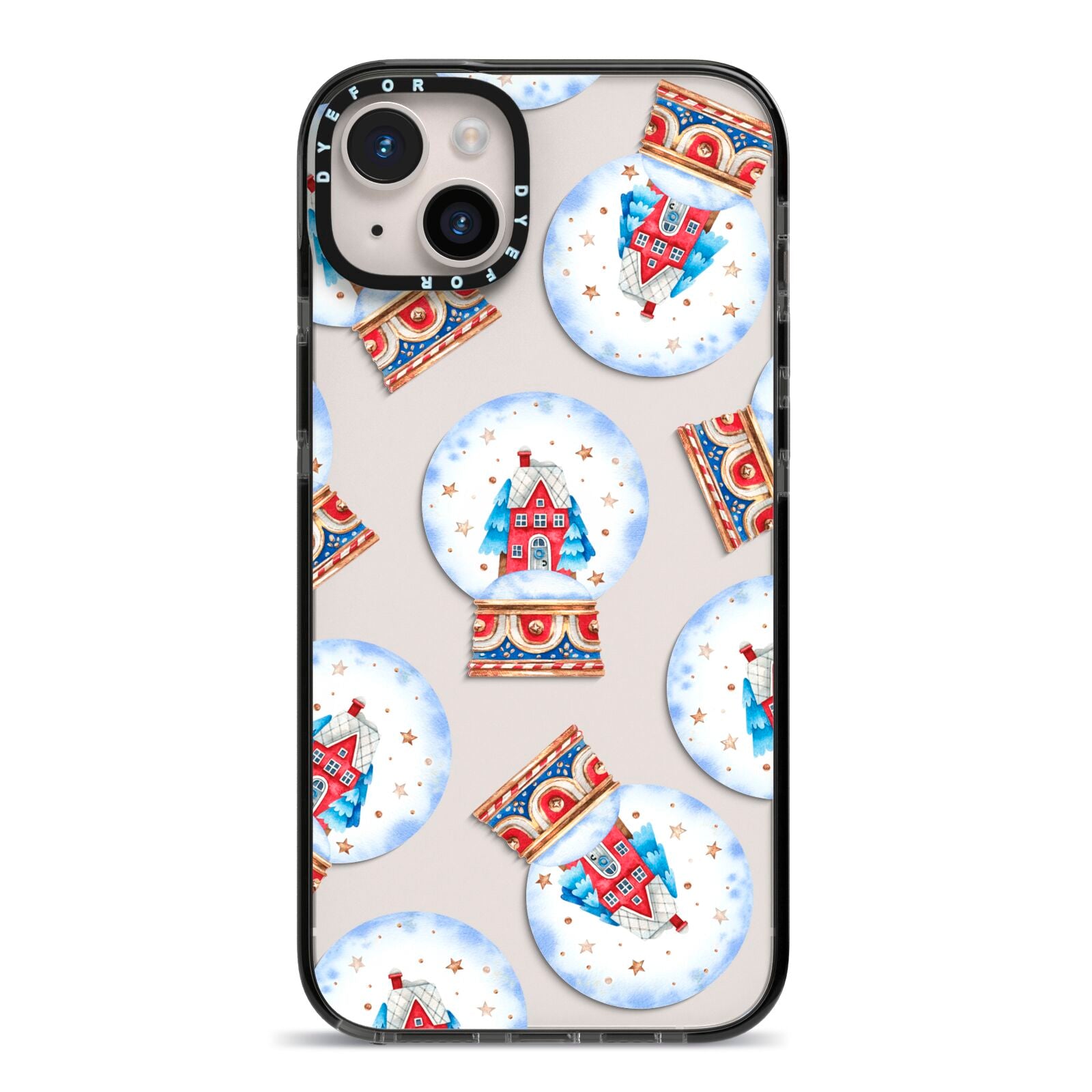 Christmas Snow Globe Pattern iPhone 14 Plus Black Impact Case on Silver phone