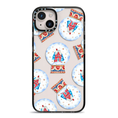 Christmas Snow Globe Pattern iPhone 14 Plus Black Impact Case on Silver phone