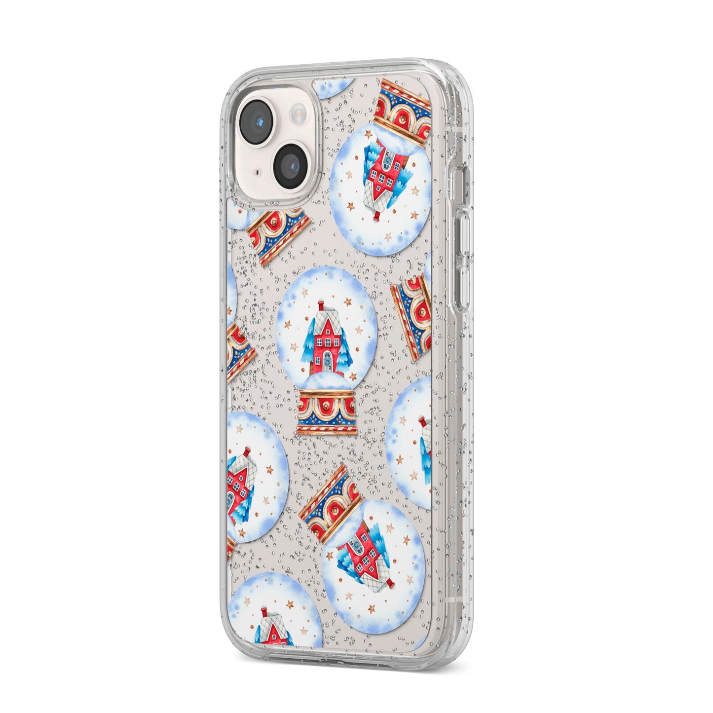 Christmas Snow Globe Pattern iPhone 14 Plus Glitter Tough Case Starlight Angled Image